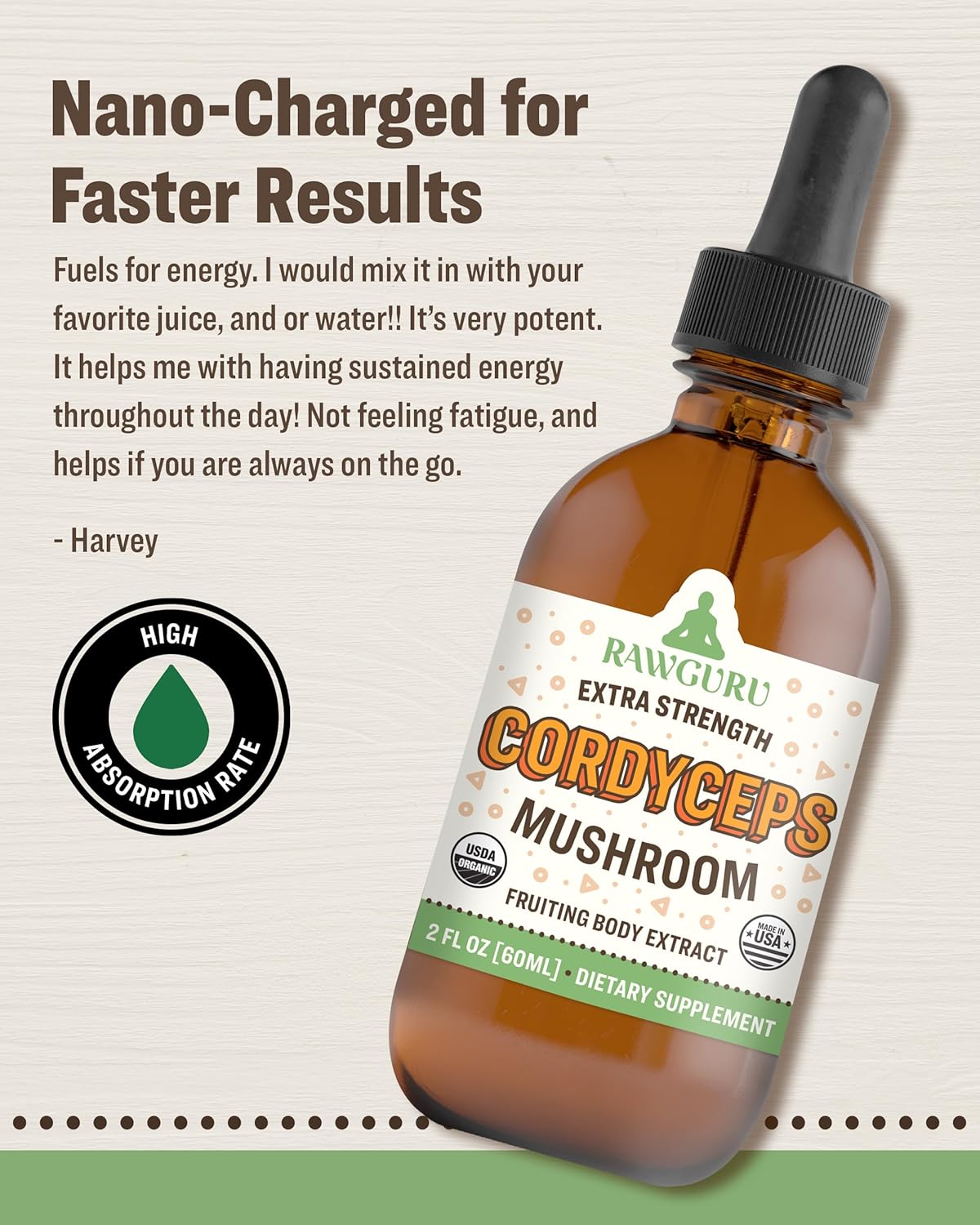 Vegan Cordyceps Mushroom Supplement - Nano-Processed Immunity & Cognitive Booster with Trace Minerals - 60 Servings of Vegan Drops - 60 ml, Pack of 1