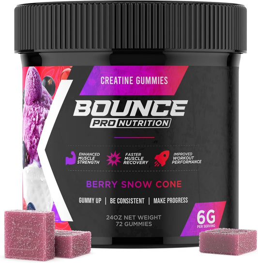 Vegan Creatine Gummies for Men & Women, Low Calorie, Gluten-Free, Non-GMO (72ct, Berry Snow Cone)