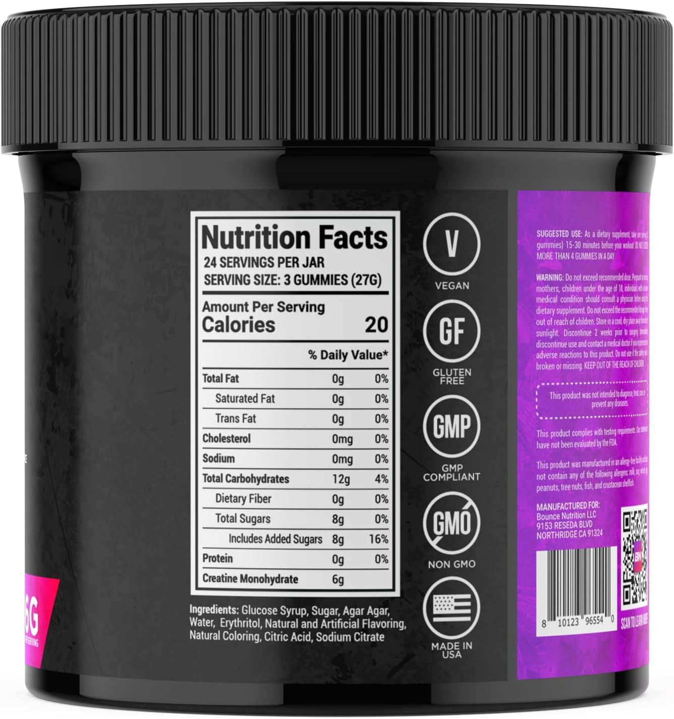 Vegan Creatine Gummies for Men & Women, Low Calorie, Gluten-Free, Non-GMO (72ct, Berry Snow Cone)