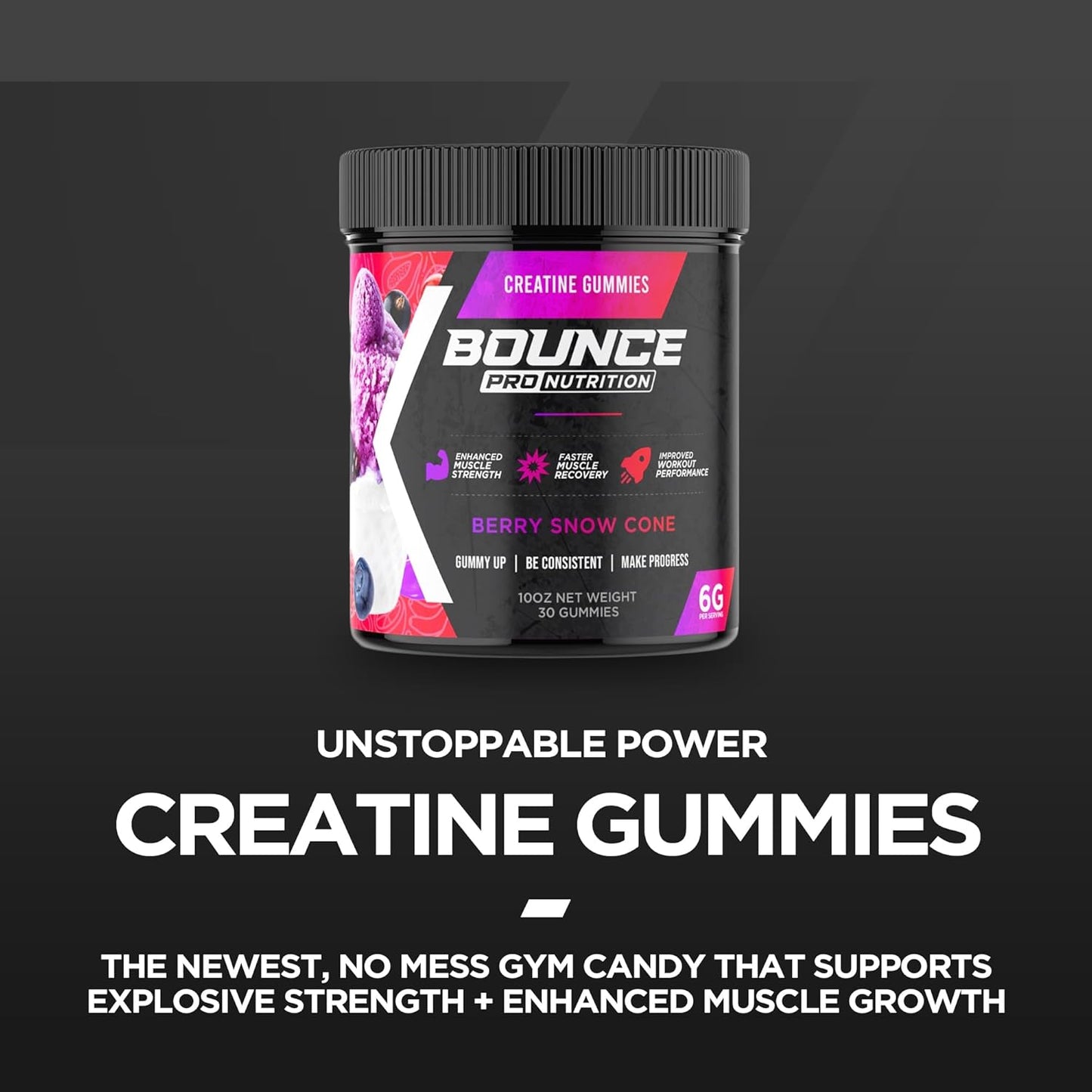 Vegan Creatine Gummies for Men & Women, Low Calorie, Gluten-Free, Non-GMO (72ct, Berry Snow Cone)