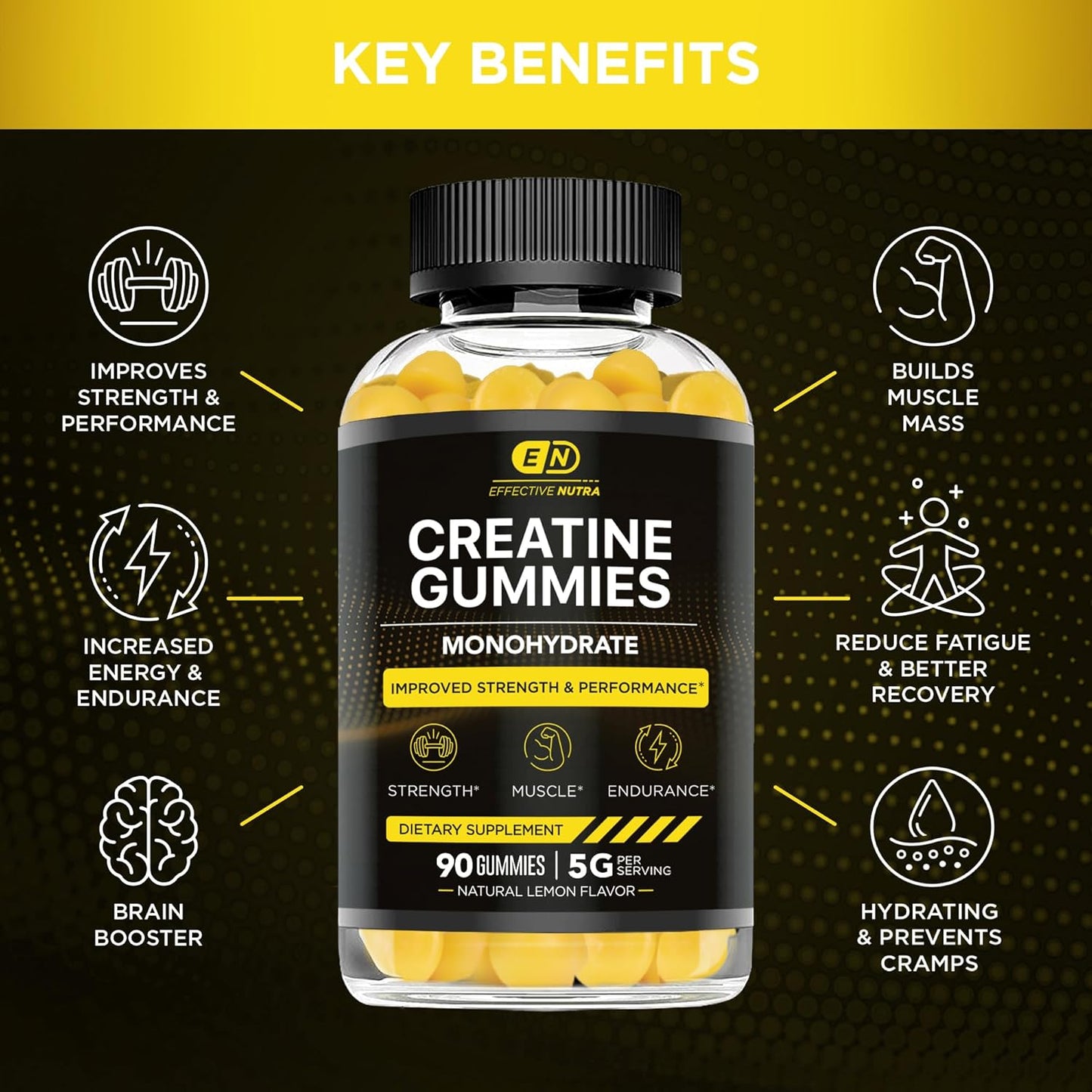 Vegan Creatine Gummies for Strength & Endurance - Natural Lemon Flavor (2-Pack)