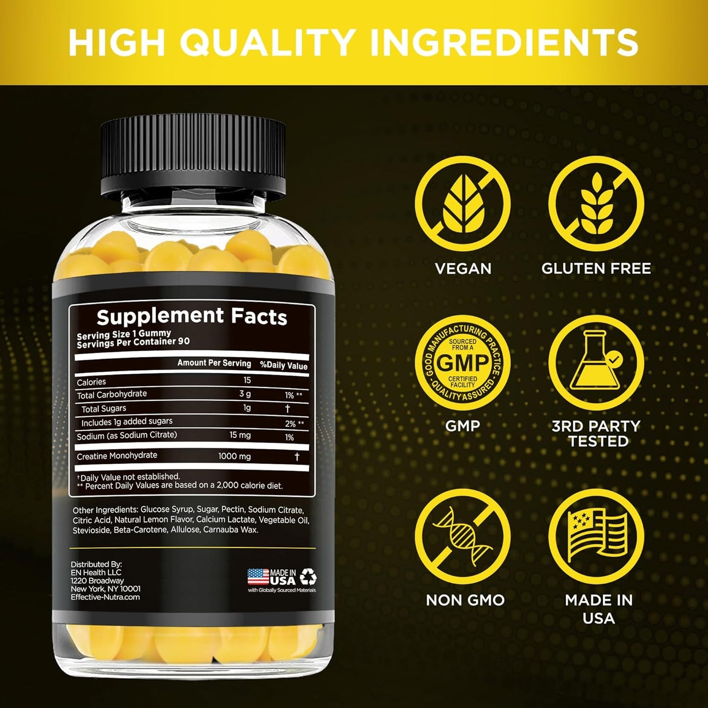 Vegan Creatine Gummies for Strength & Endurance - Natural Lemon Flavor (2-Pack)