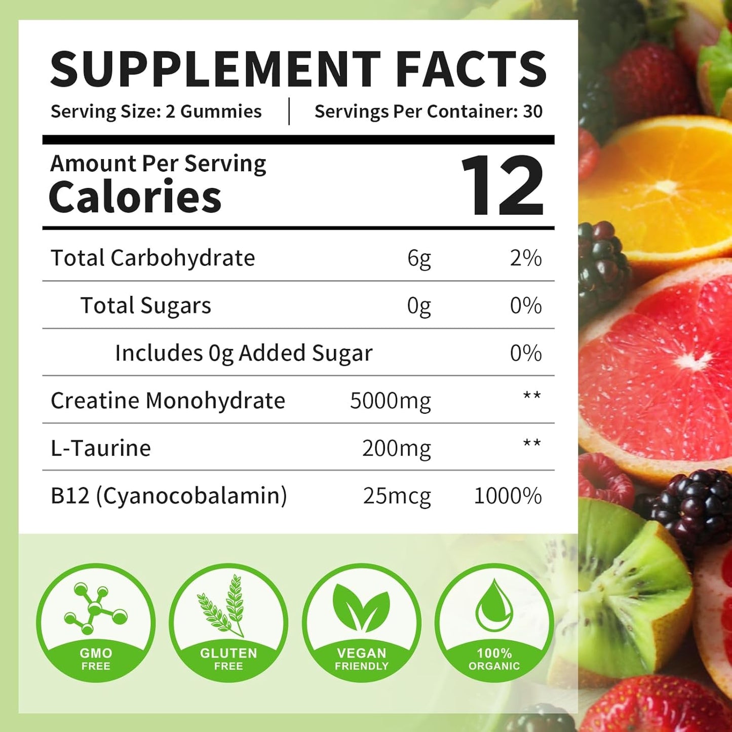 Vegan Creatine Monohydrate Gummies 5000mg for Muscle Strength - 120 Count Mixed Flavor Pre Workout Supplement for Men and Women