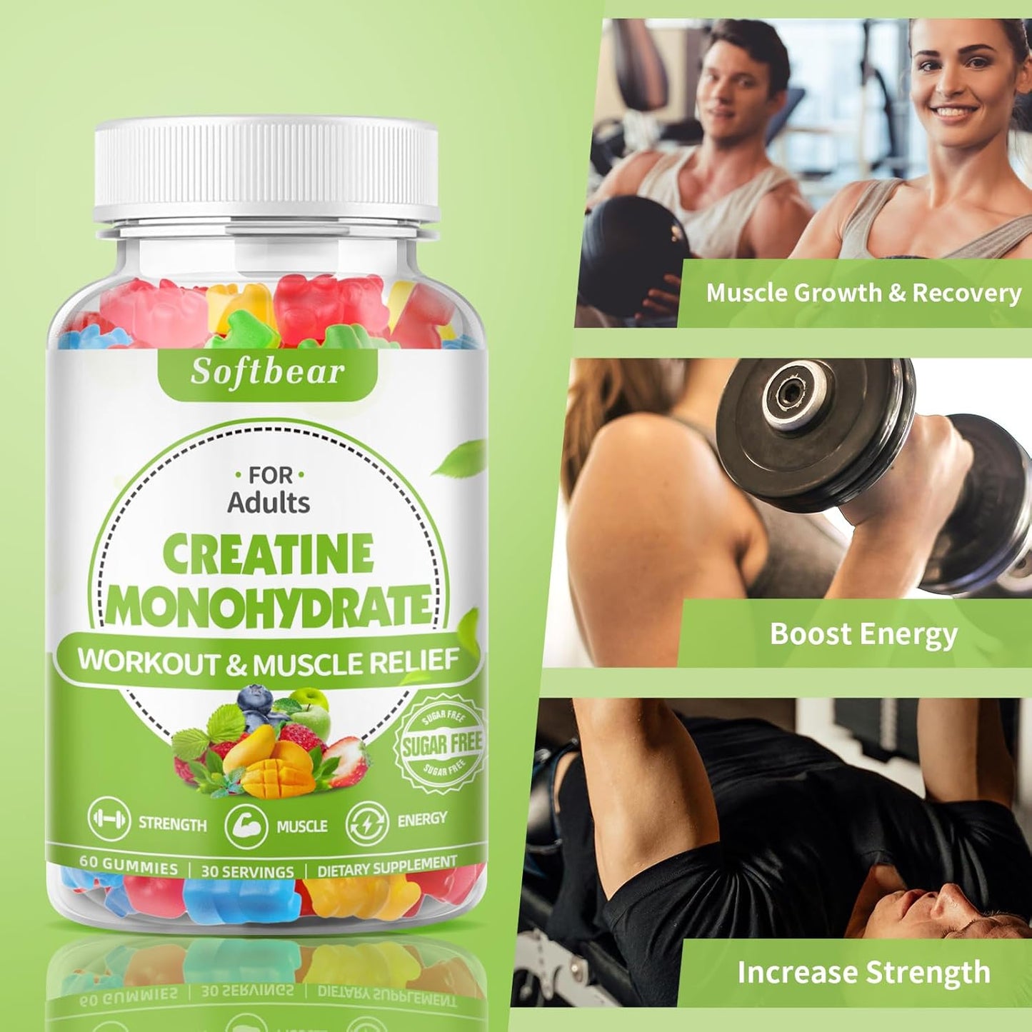 Vegan Creatine Monohydrate Gummies 5000mg for Muscle Strength - 120 Count Mixed Flavor Pre Workout Supplement for Men and Women