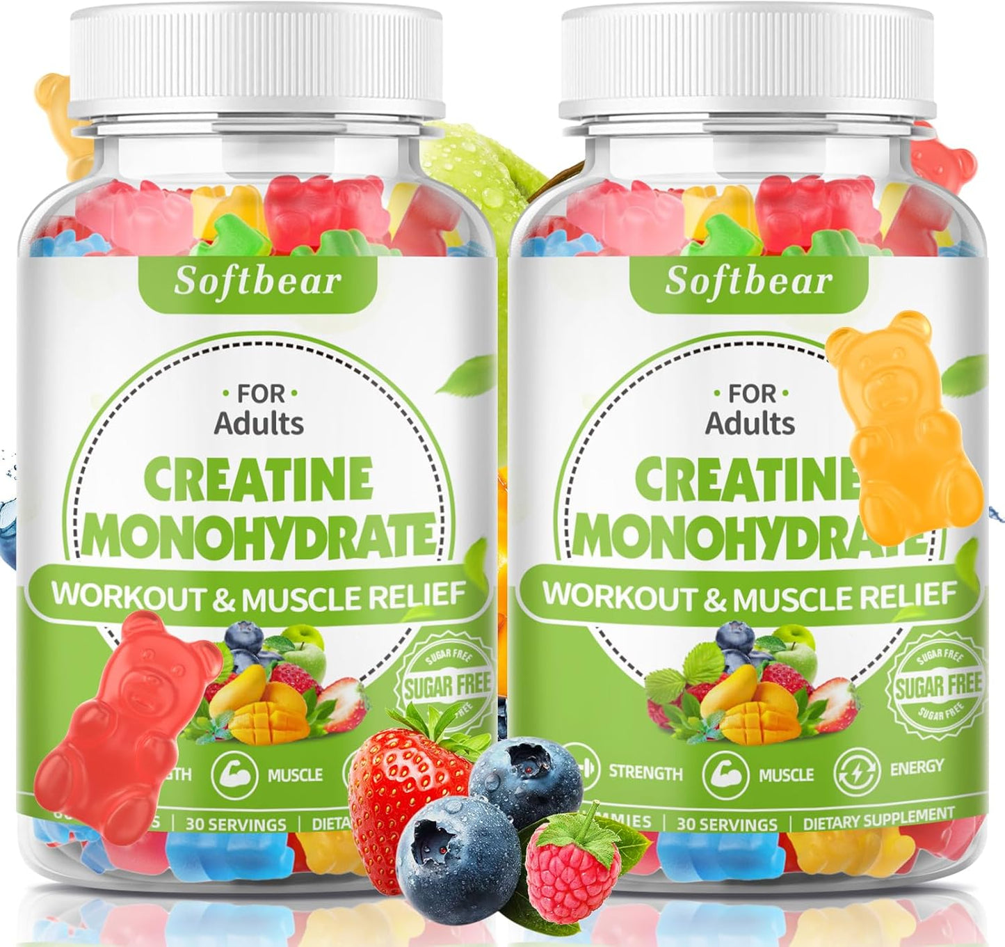 Vegan Creatine Monohydrate Gummies 5000mg for Muscle Strength - 120 Count Mixed Flavor Pre Workout Supplement for Men and Women