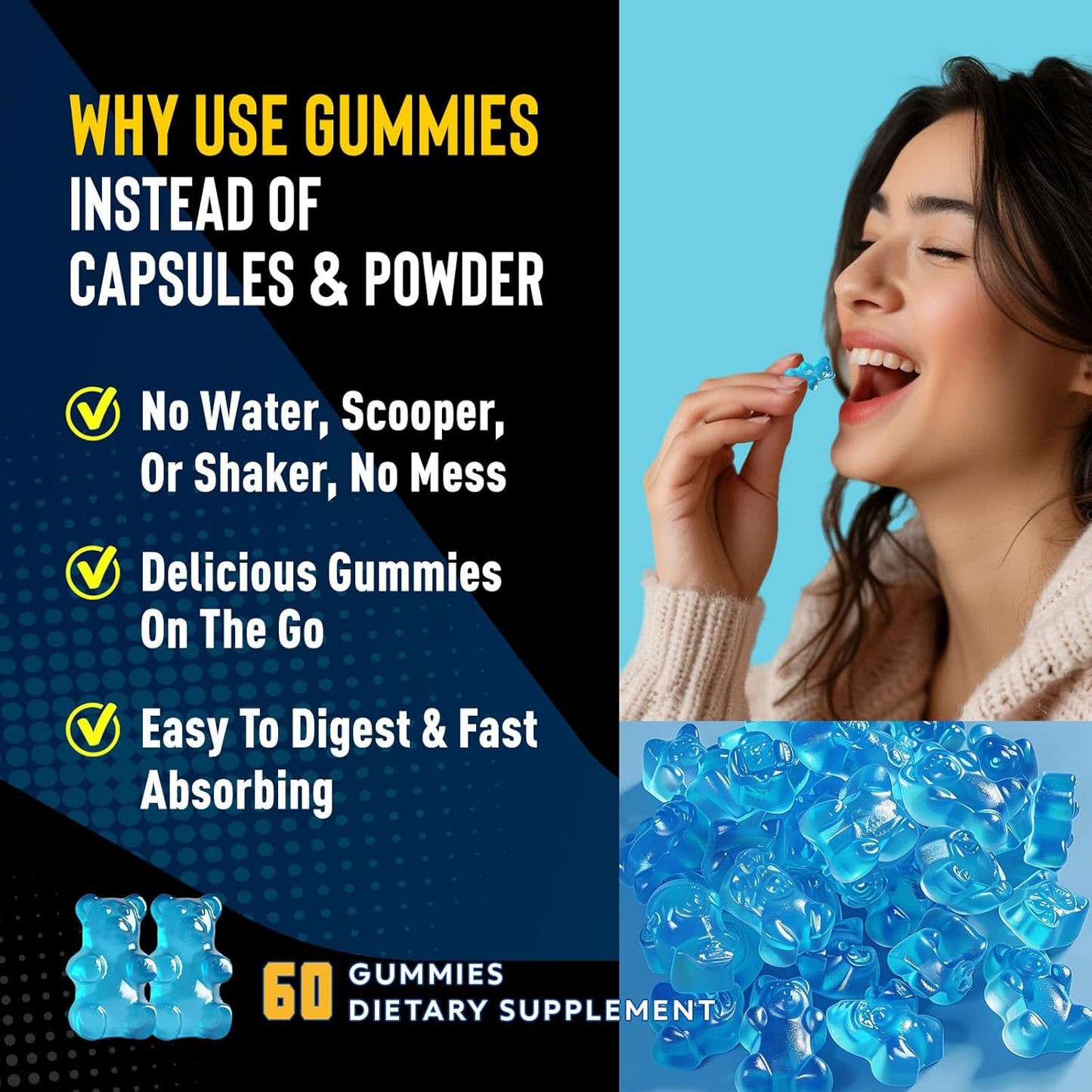 Vegan Creatine Monohydrate Gummies for Men & Women - 2500mg Per Serving - Mixed Berry Flavor - Sugar Free - Non-GMO - 60 Count