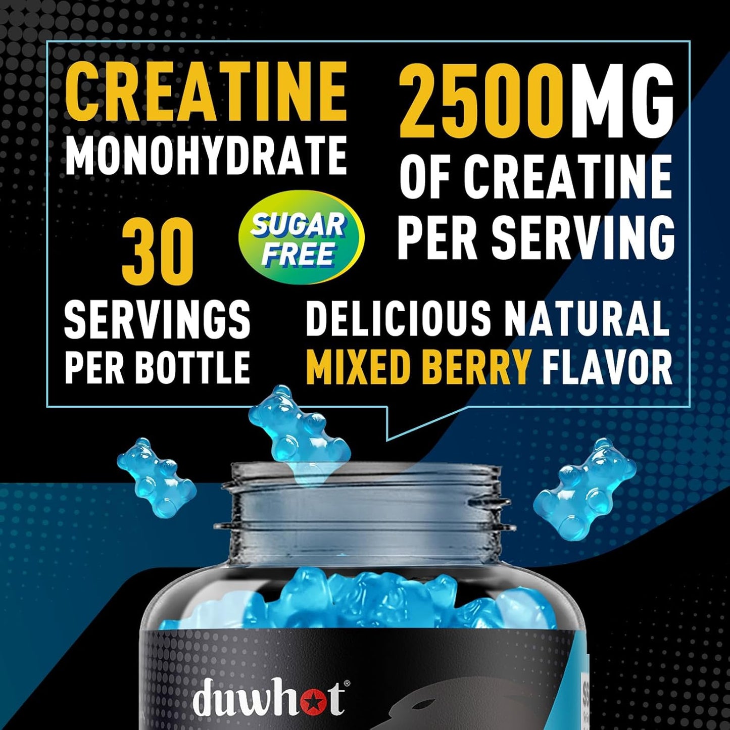 Vegan Creatine Monohydrate Gummies for Men & Women - 2500mg Per Serving - Mixed Berry Flavor - Sugar Free - Non-GMO - 60 Count