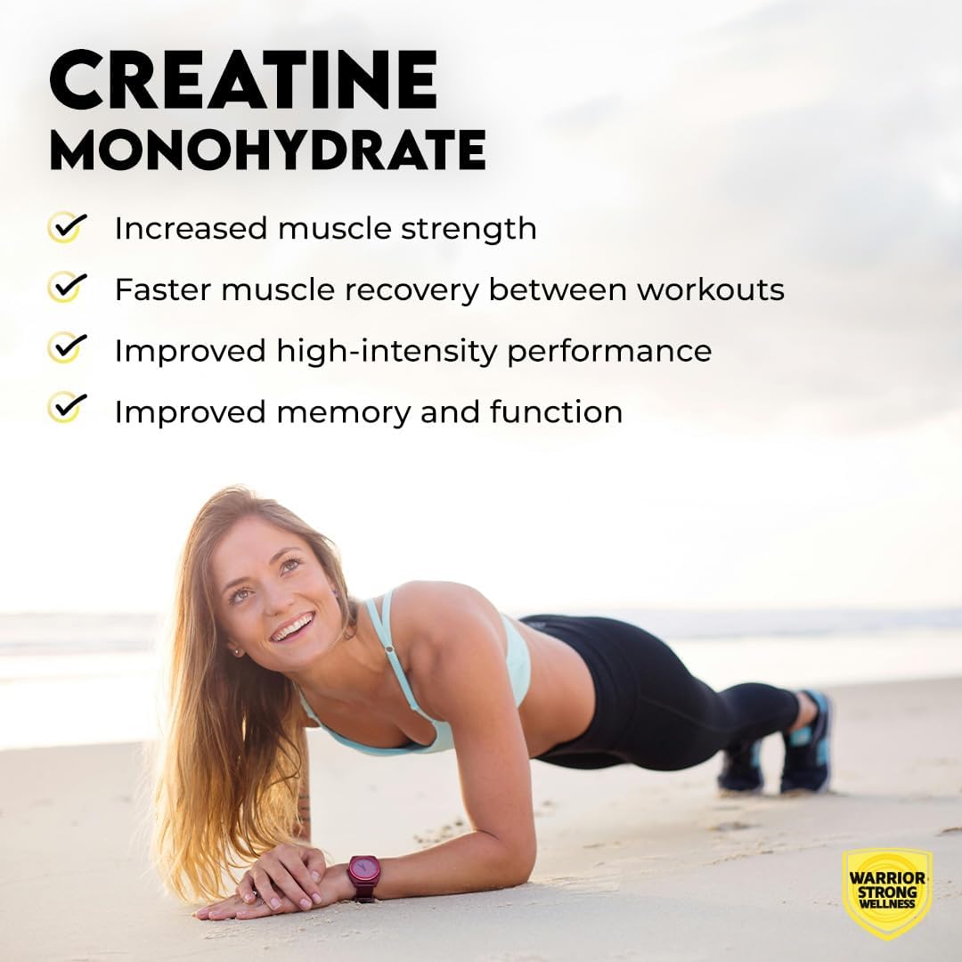 Vegan Creatine Monohydrate Powder - Warrior Strong Wellness, 1lb, Unflavored Micronized, 100 Servings, Supports Muscles & Energy