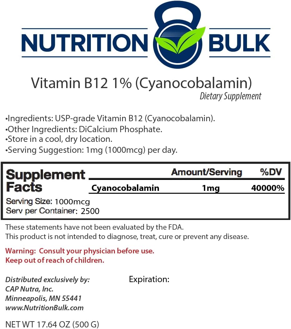 Vegan Cyanocobalamin Powder for Energy and Nervous System Health - 500g