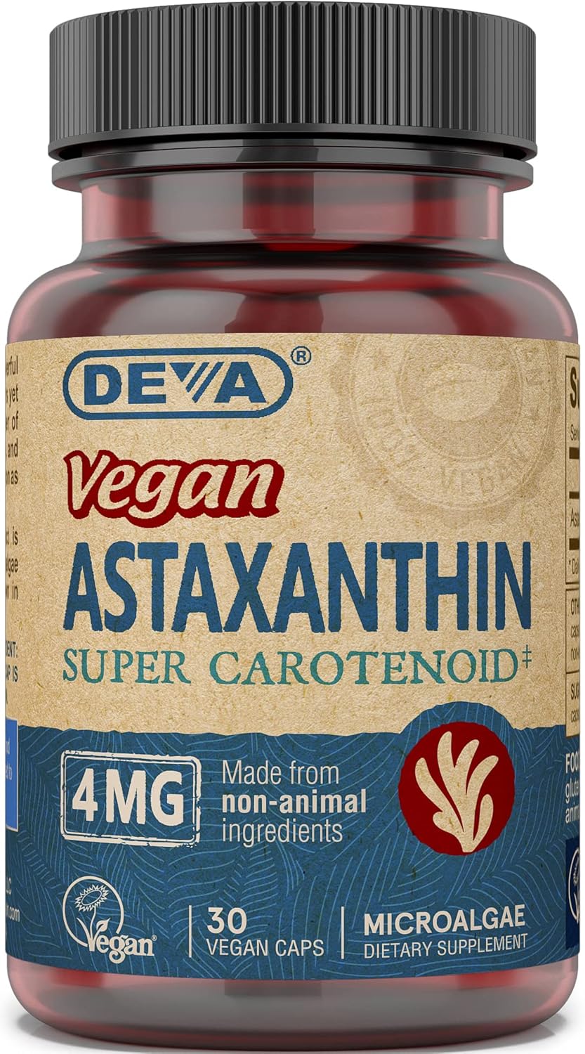 Vegan DEVA Nutrition Astaxanthin 4mg Capsules - 60 Count, Made from Microalgae