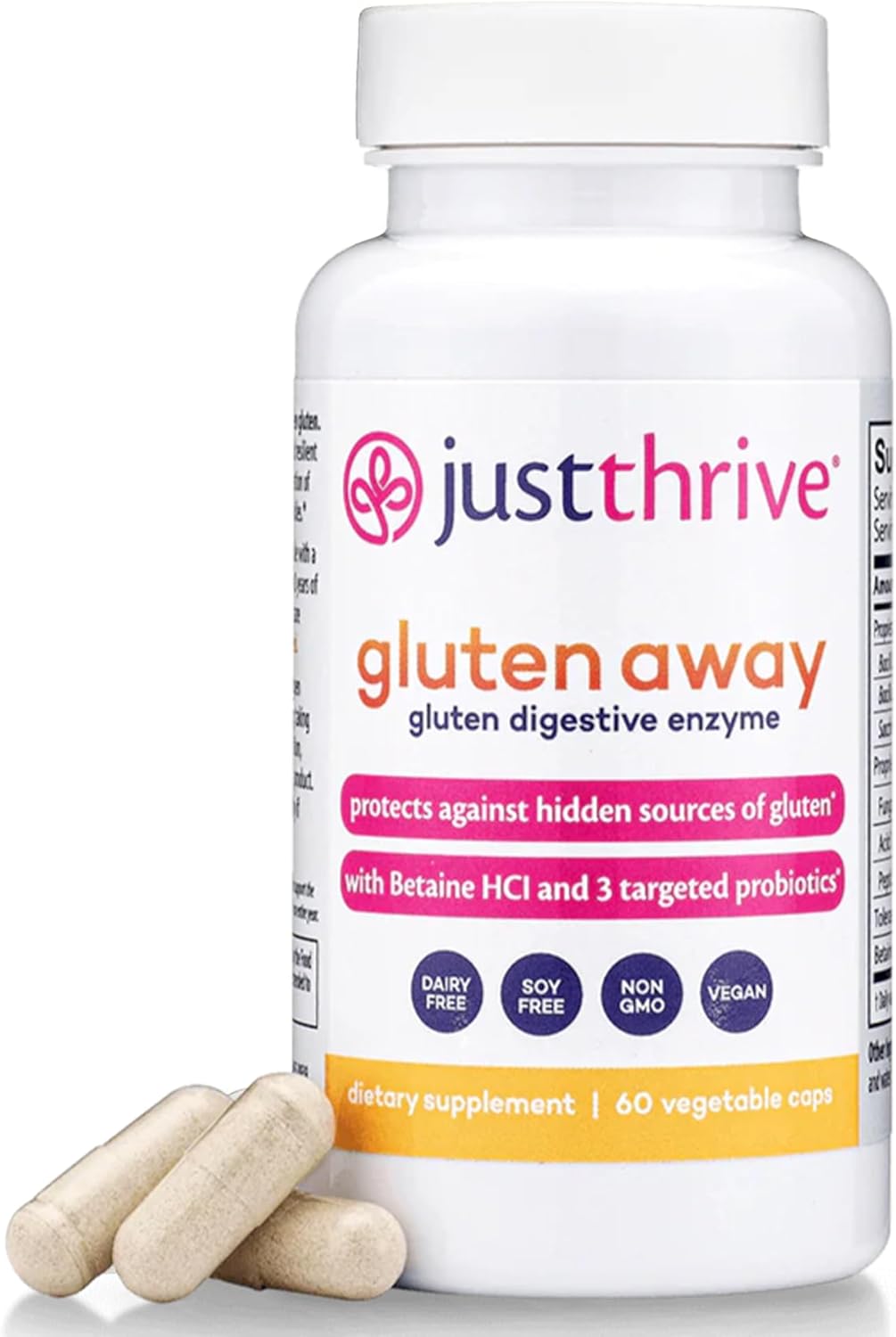 Vegan Digestive Enzymes with Probiotic Support - Just Thrive Gluten Away Supplement, 60 Capsules