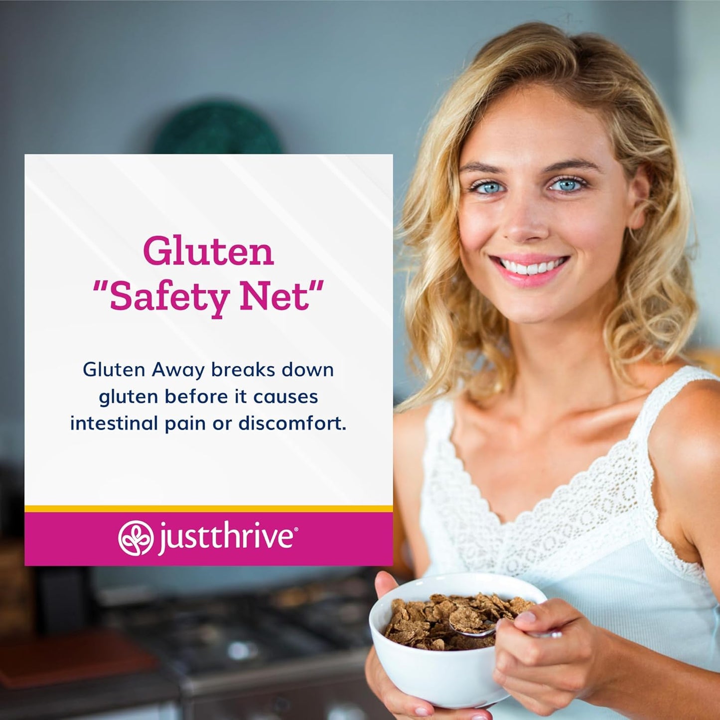 Vegan Digestive Enzymes with Probiotic Support - Just Thrive Gluten Away Supplement, 60 Capsules