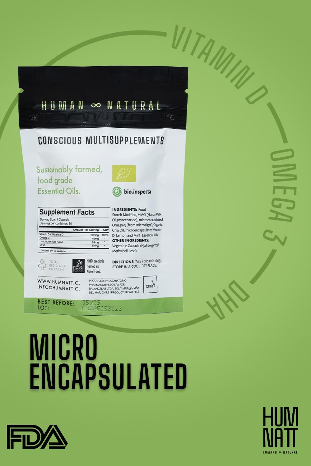 Vegan Digestive Relief Capsules with Vitamin D, Omega-3, HMO, Chia Oil, Lemon & Peppermint Oils - Bloating & Gut Health Support