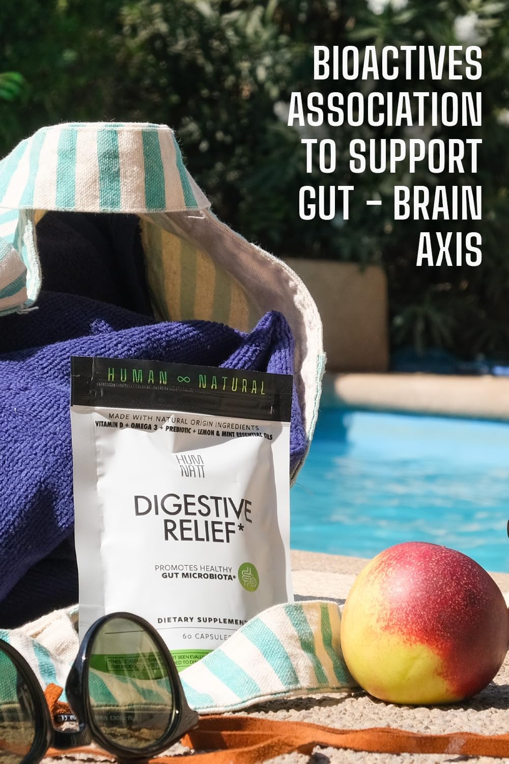 Vegan Digestive Relief Capsules with Vitamin D, Omega-3, HMO, Chia Oil, Lemon & Peppermint Oils - Bloating & Gut Health Support