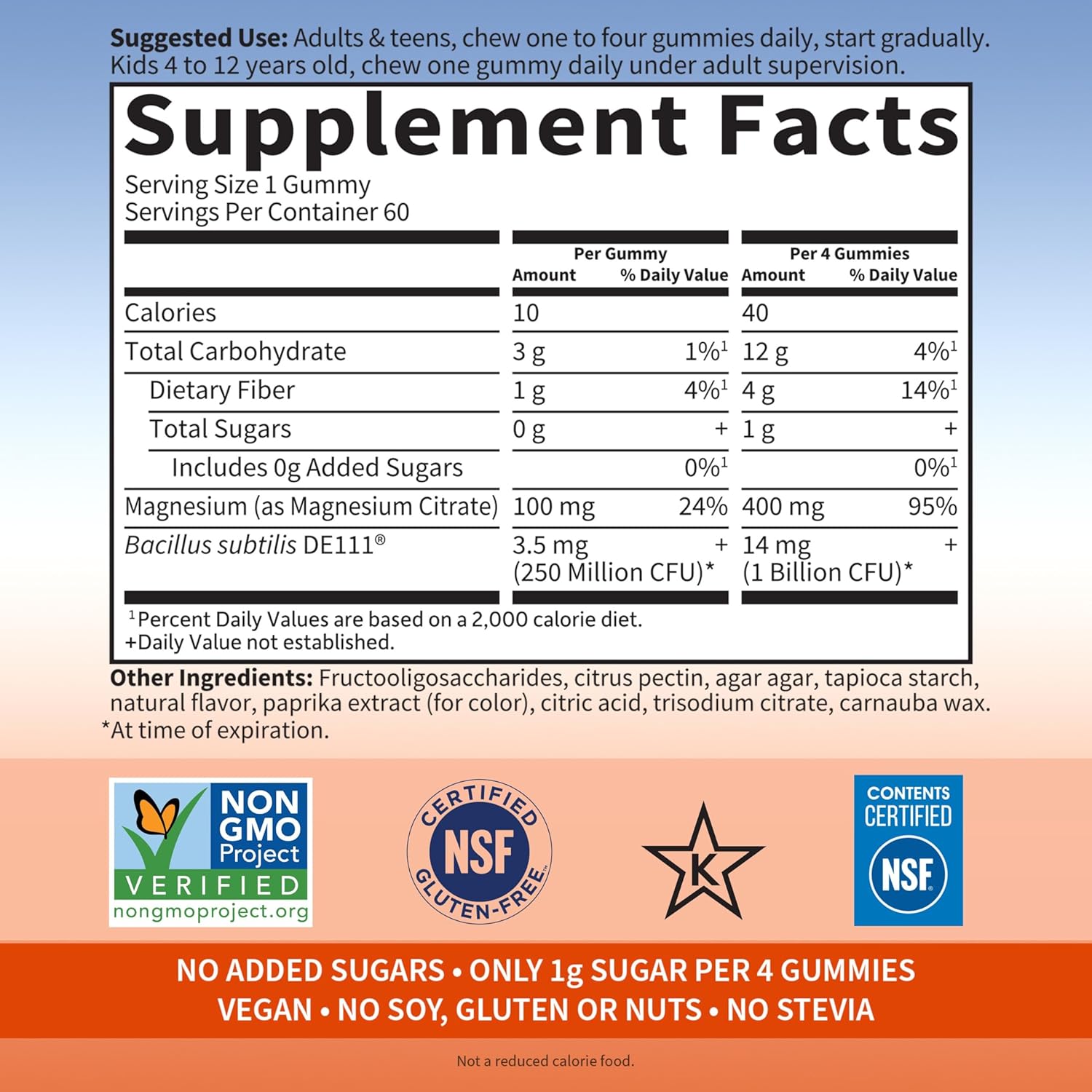 Vegan Dr Formulated Magnesium Citrate Gummies with Probiotics for Stress Relief & Sleep - Gluten Free, Non-GMO - 60 Count