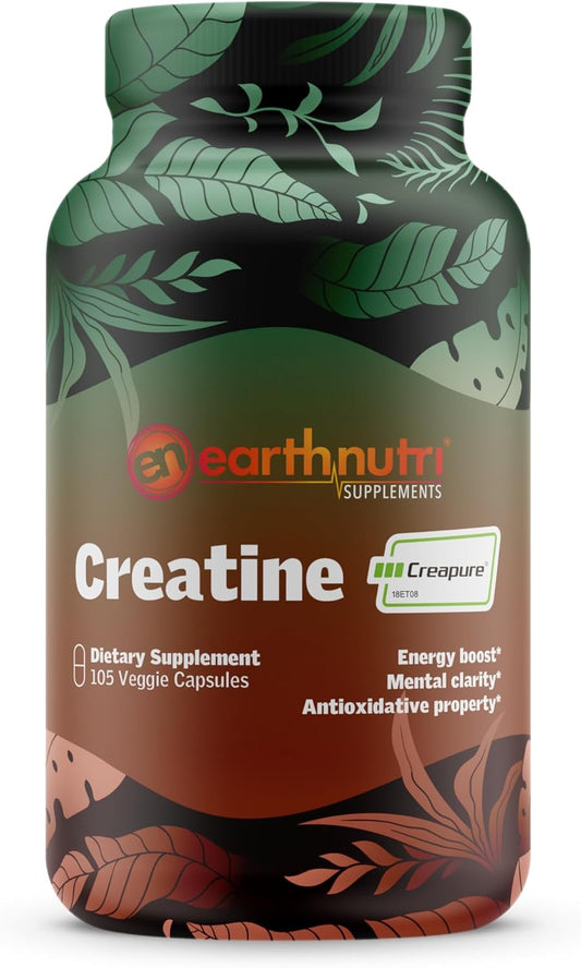 Vegan Earth Nutri Creatine Capsules with Creapure® German Made Creatine - 5000mg per Serving - 105 Capsules