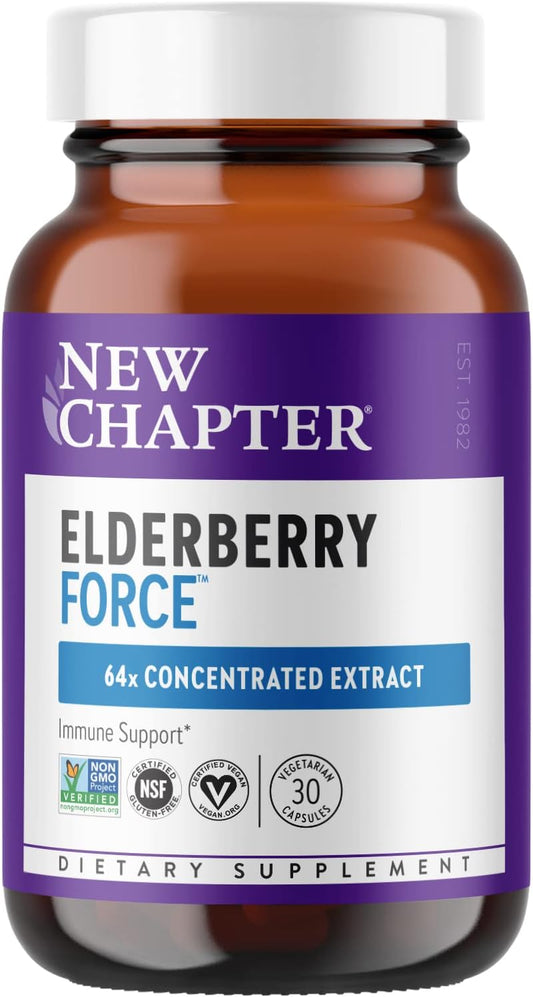 Vegan Elderberry Capsules with 64x Concentrated Black Elderberry for Immune Support - Non-GMO, Gluten Free, Vegan - 30 Count
