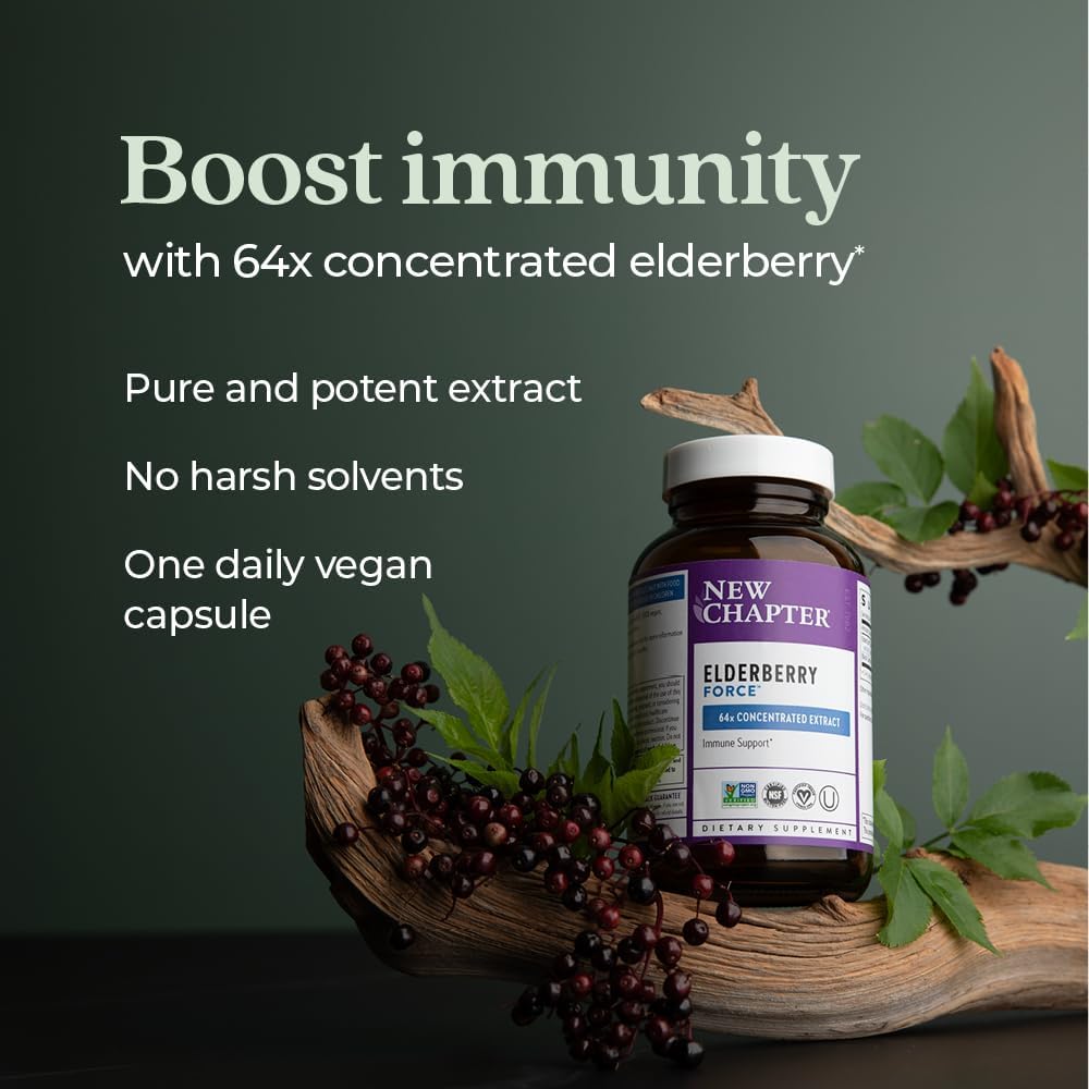 Vegan Elderberry Capsules with 64x Concentrated Black Elderberry for Immune Support - Non-GMO, Gluten Free, Vegan - 30 Count