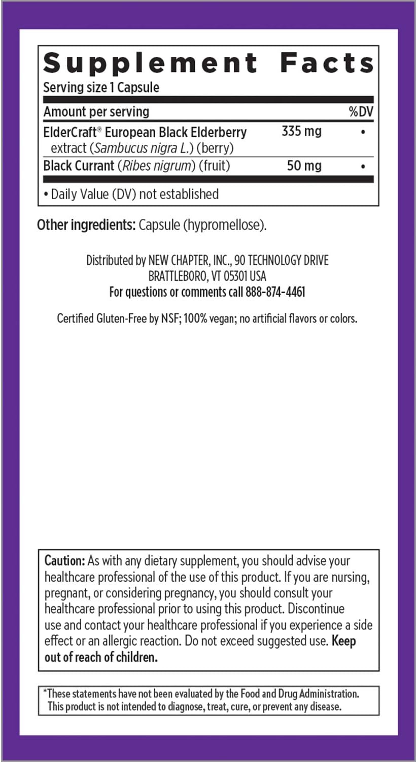 Vegan Elderberry Capsules with 64x Concentrated Black Elderberry for Immune Support - Non-GMO, Gluten Free, Vegan - 30 Count
