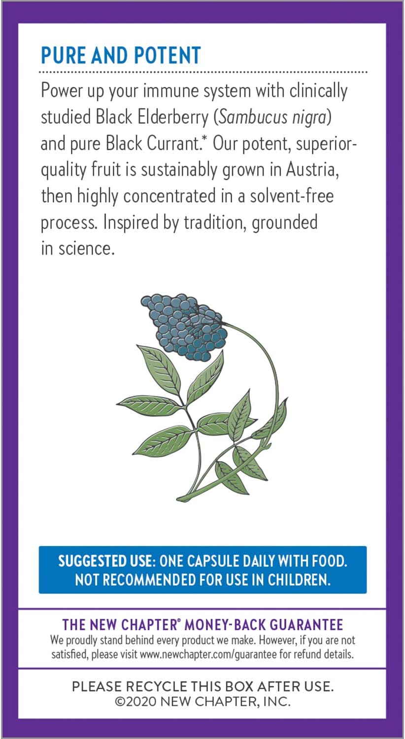 Vegan Elderberry Capsules with 64x Concentrated Black Elderberry for Immune Support - Non-GMO, Gluten Free, Vegan - 30 Count