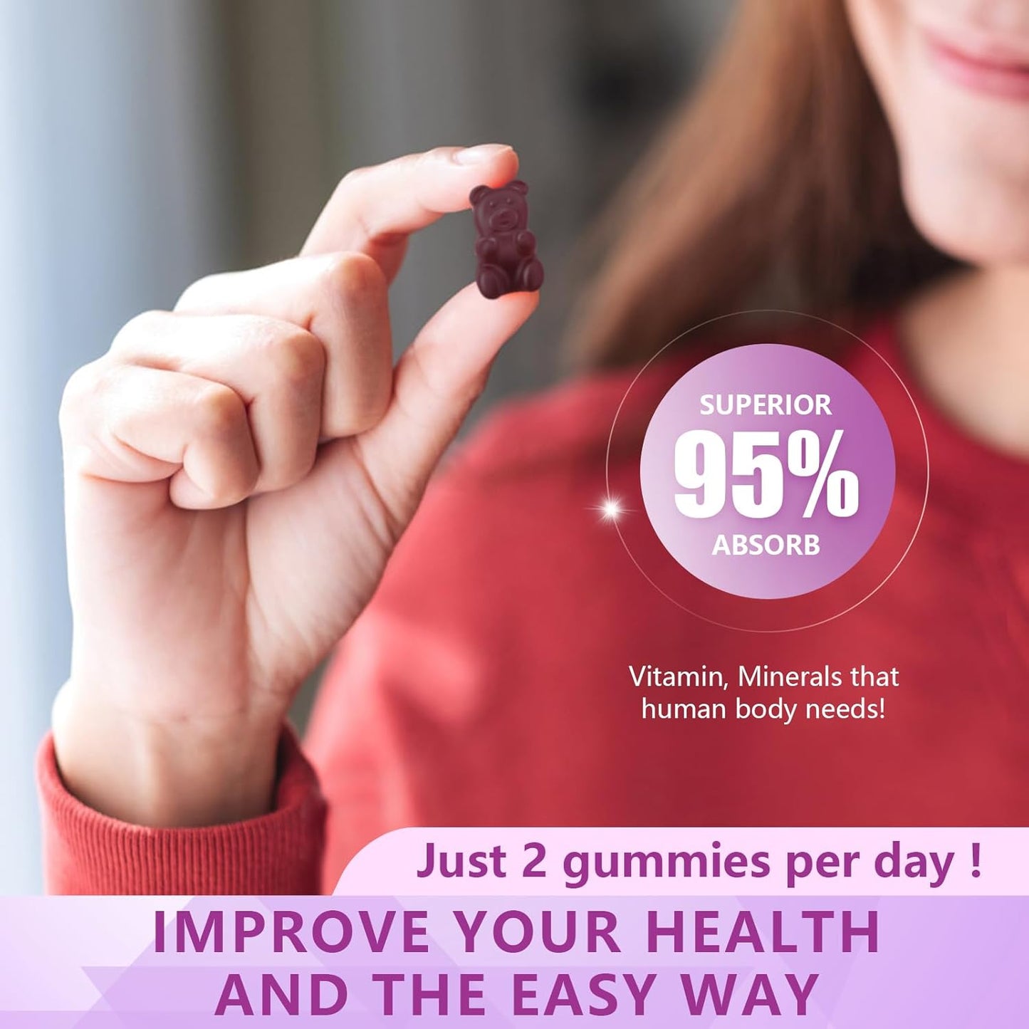 Vegan Elderberry Flavor Calcium Magnesium Zinc Gummies with Vitamin D3 - 60 Count, High Absorption Sugar-Free Supplement for Bone, Muscle, and Immune Health for Women and Men