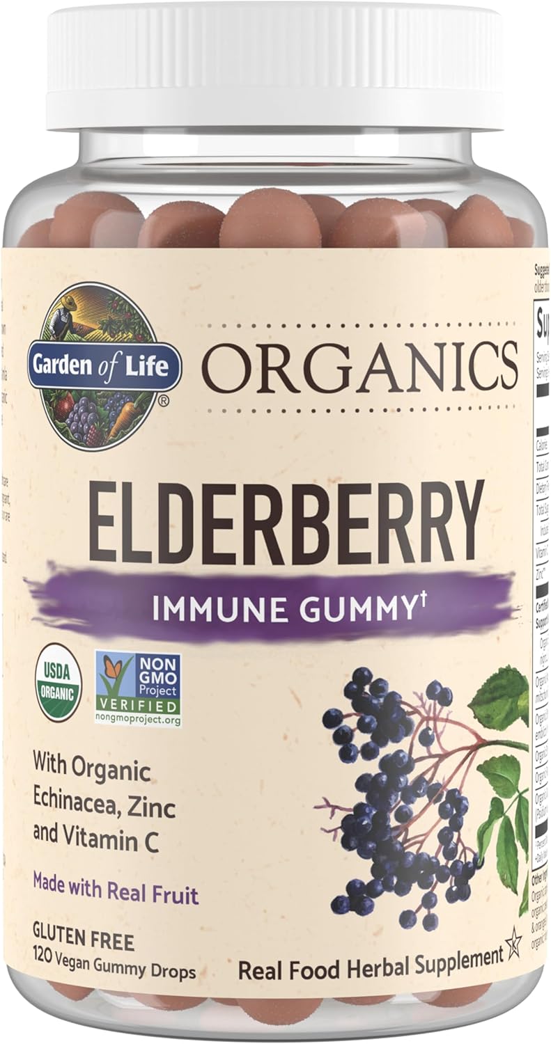 Vegan Elderberry Gummies with Grass-Fed Collagen Powder for Immune Support and Hair, Skin, Nails, and Joints - 120 Gluten-Free Gummies