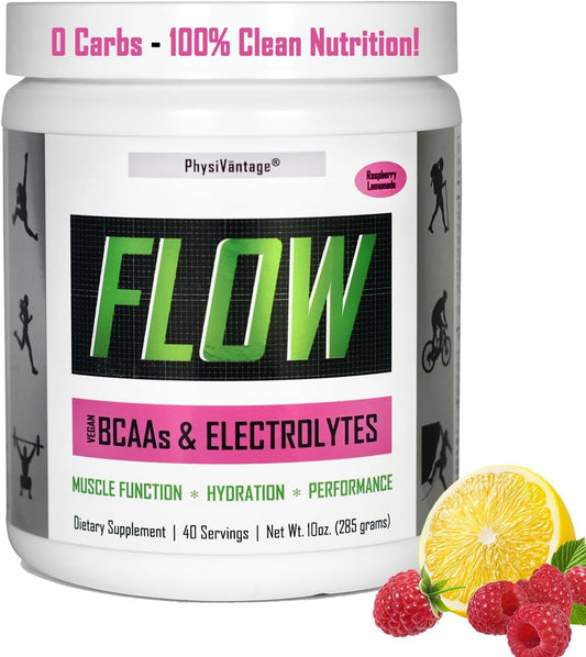 Vegan Electrolyte Powder with BCAAs - Sugar-Free Hydration & Muscle Recovery Mix, Raspberry Lemonade Flavor - 40 Servings