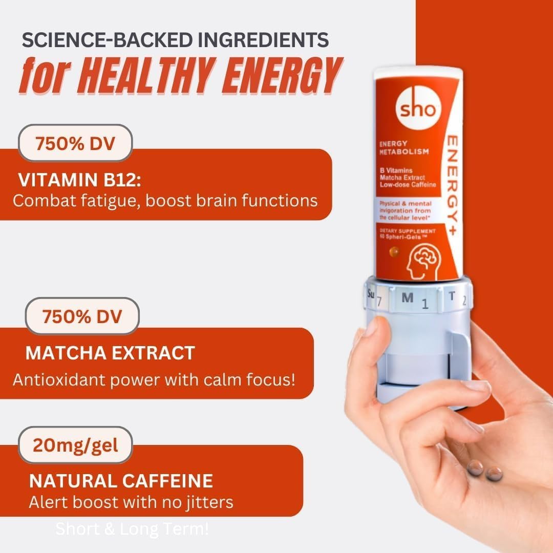 Vegan Energy & Focus Supplement Kit with Matcha Extract, Vitamin B Complex, and Caffeine - 60 Pills for Men & Women