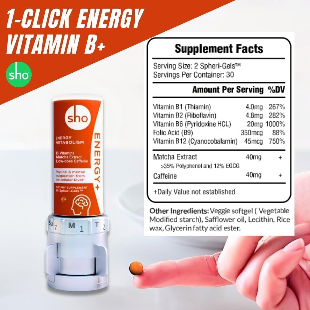 Vegan Energy & Focus Supplement Kit with Matcha Extract, Vitamin B Complex, and Caffeine - 60 Pills for Men & Women