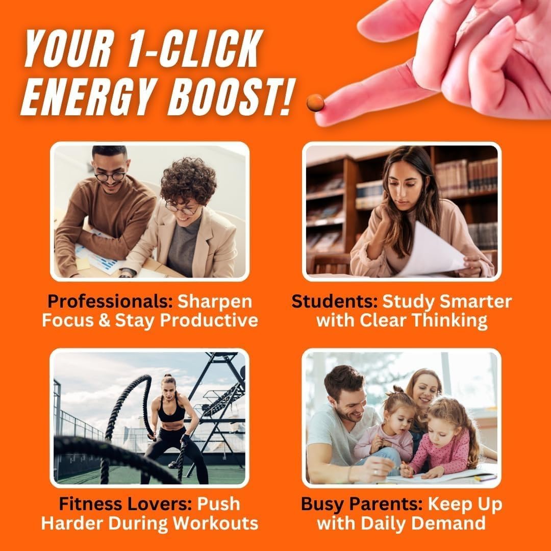 Vegan Energy & Focus Supplement Kit with Matcha Extract, Vitamin B Complex, and Caffeine - 60 Pills for Men & Women