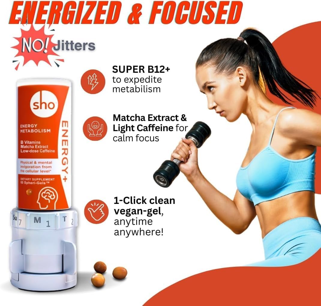 Vegan Energy & Focus Supplement Kit with Matcha Extract, Vitamin B Complex, and Caffeine - 60 Pills for Men & Women