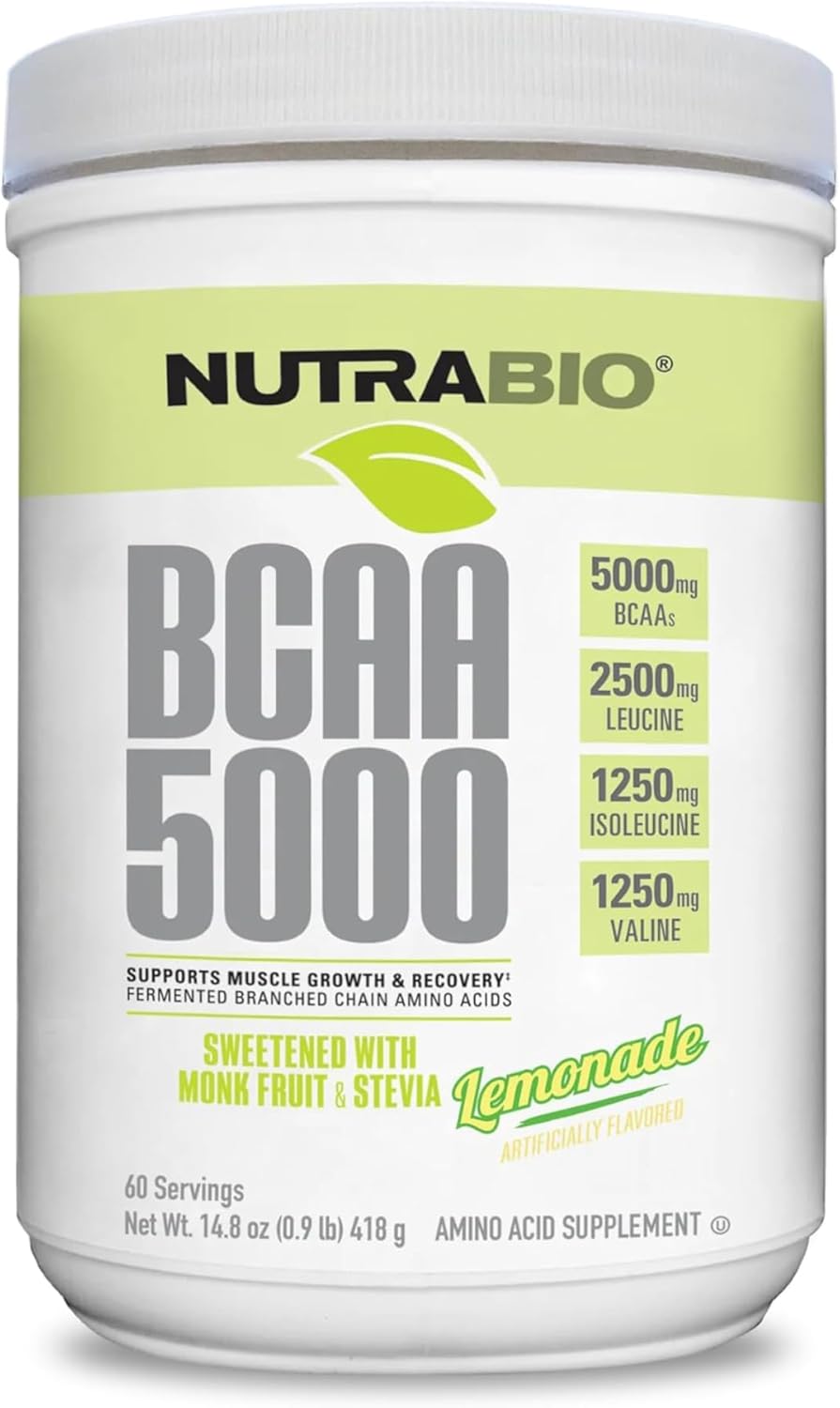 Vegan Fermented BCAA 5000 Powder - Lemonade Flavor, Gluten-Free Muscle Recovery Supplement with Natural Ingredients - 60 Servings