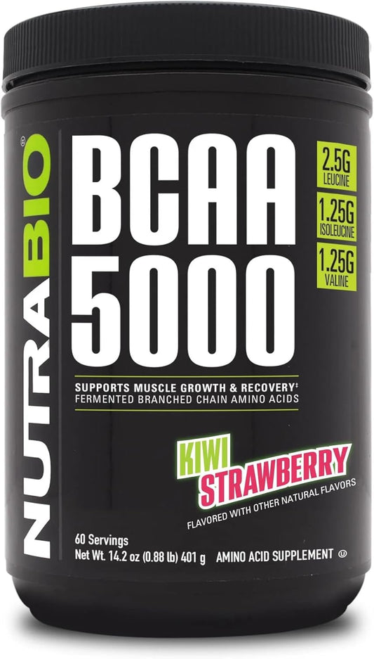 Vegan Fermented BCAA Powder for Lean Muscle Growth and Recovery - 60 Servings - Kiwi Strawberry Flavor
