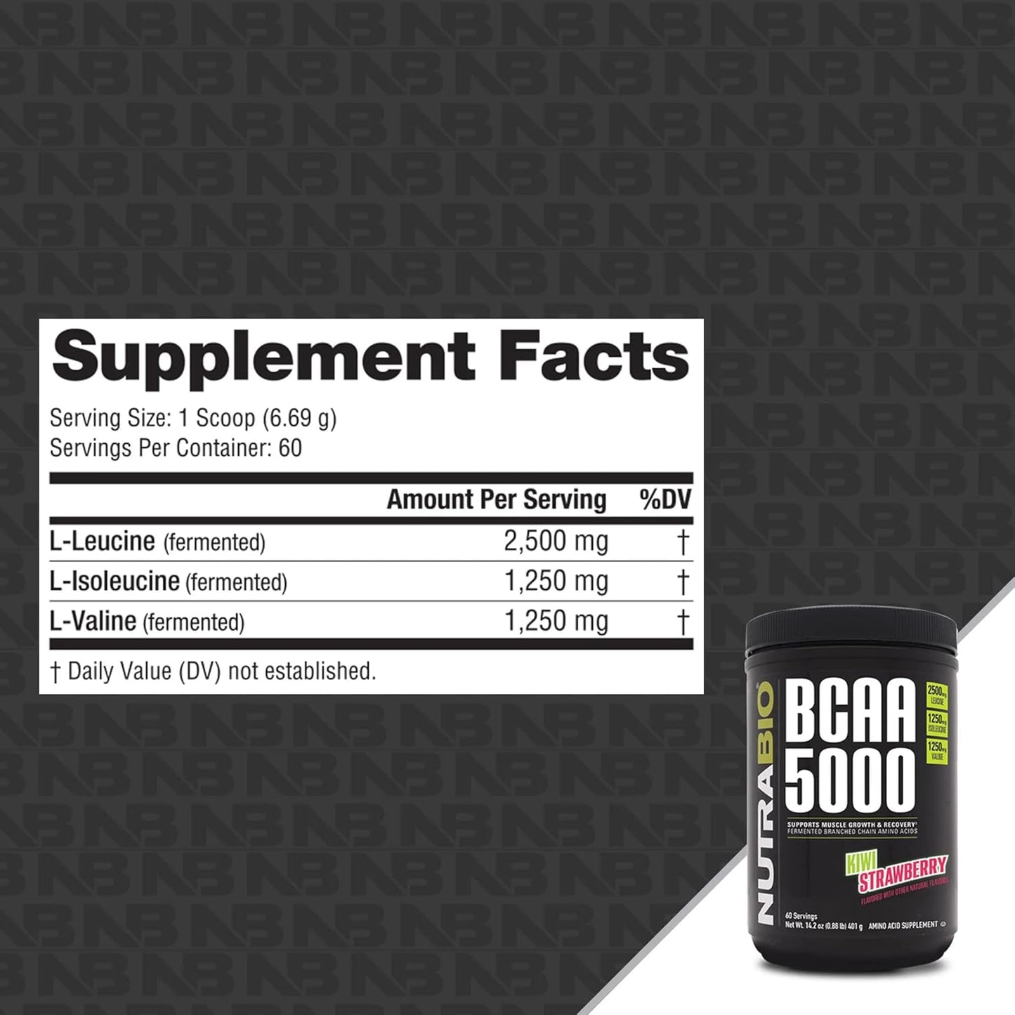Vegan Fermented BCAA Powder for Lean Muscle Growth and Recovery - 60 Servings - Kiwi Strawberry Flavor