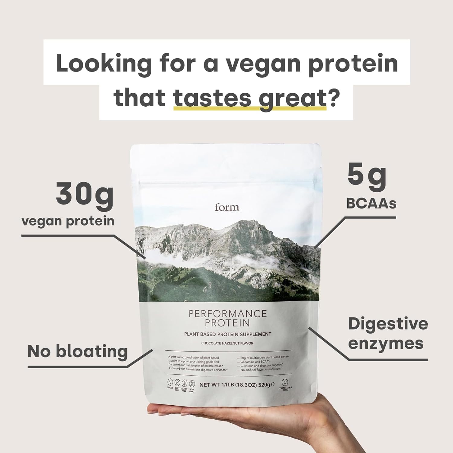 Vegan Form Performance Protein Powder - 30g Plant Based Protein, BCAAs, Digestive Enzymes - Tiramisu Flavor - Ideal for Post Workout Recovery - BoostGo Australia