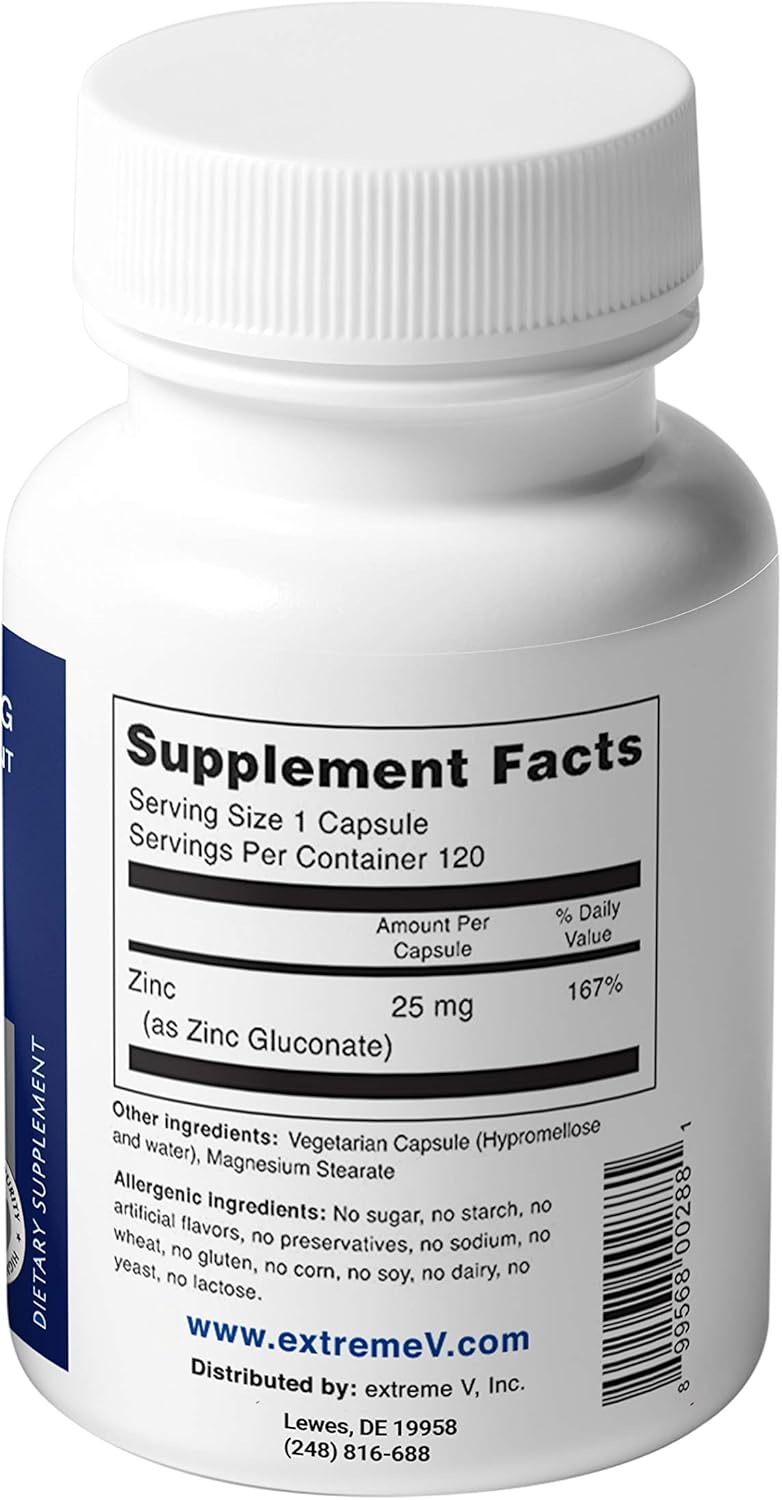Vegan-Friendly Gluzin 25MG Zinc Capsules for Ultimate Defense - Pharmaceutical Grade (120 Vegetarian Caps)