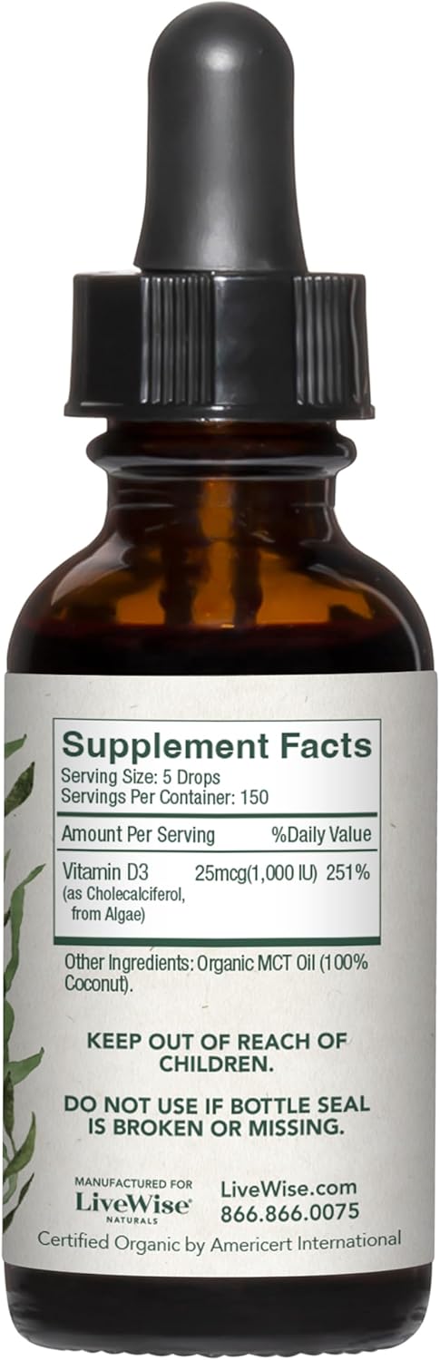 Vegan-Friendly Vitamin D3 Liquid Drops by Live Wise Naturals for Optimal Health and Wellness