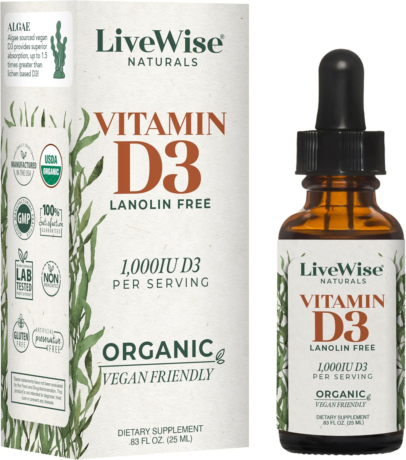 Vegan-Friendly Vitamin D3 Liquid Drops by Live Wise Naturals for Optimal Health and Wellness
