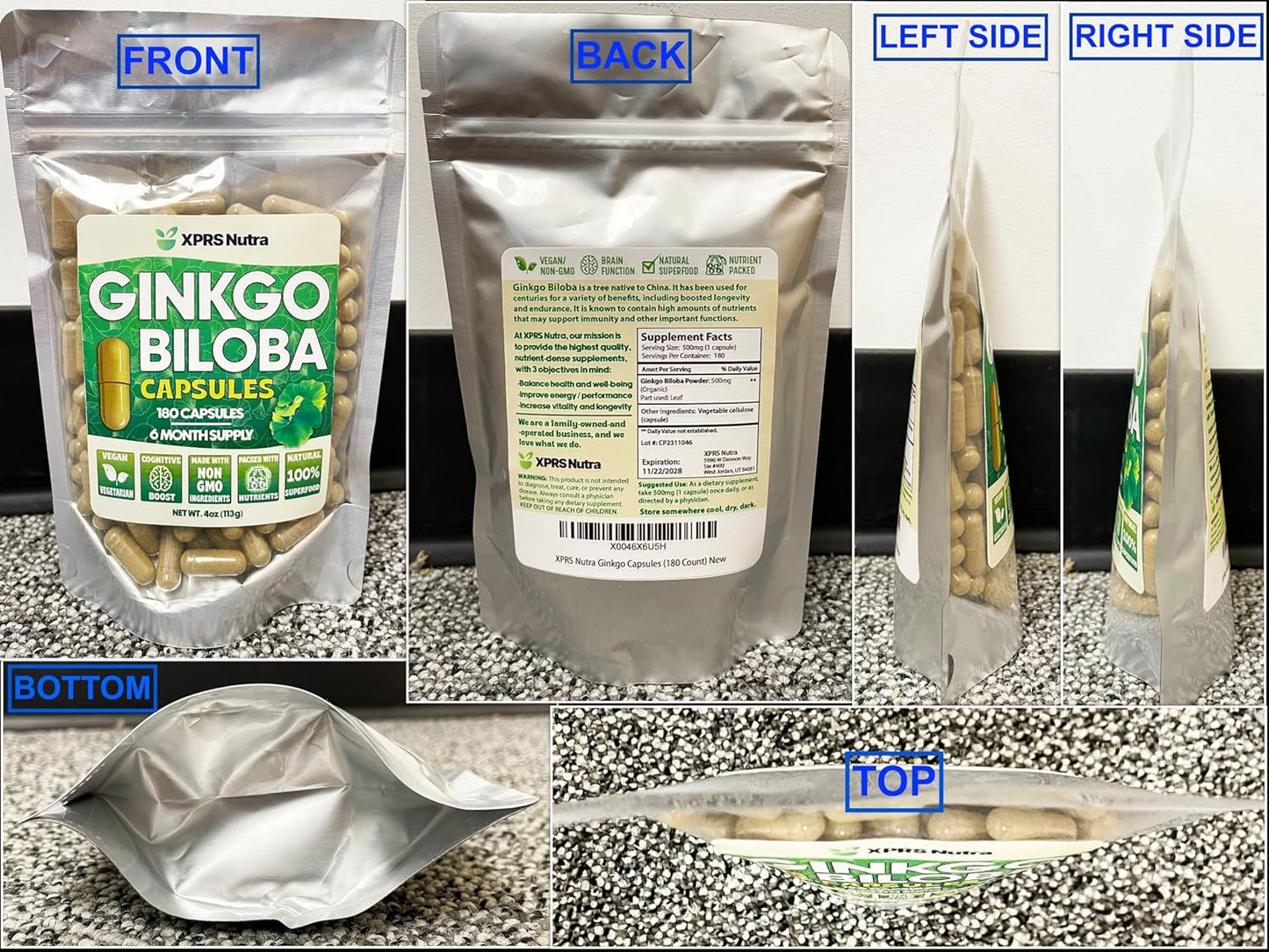 Vegan Ginkgo Biloba Capsules for Cognitive Health and Immunity Support - 180 Count