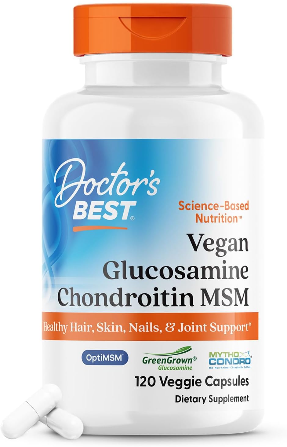 Vegan Glucosamine Chondroitin MSM Capsules for Joint Health, Hair, Skin & Nails - 120 Count By Doctor's Best