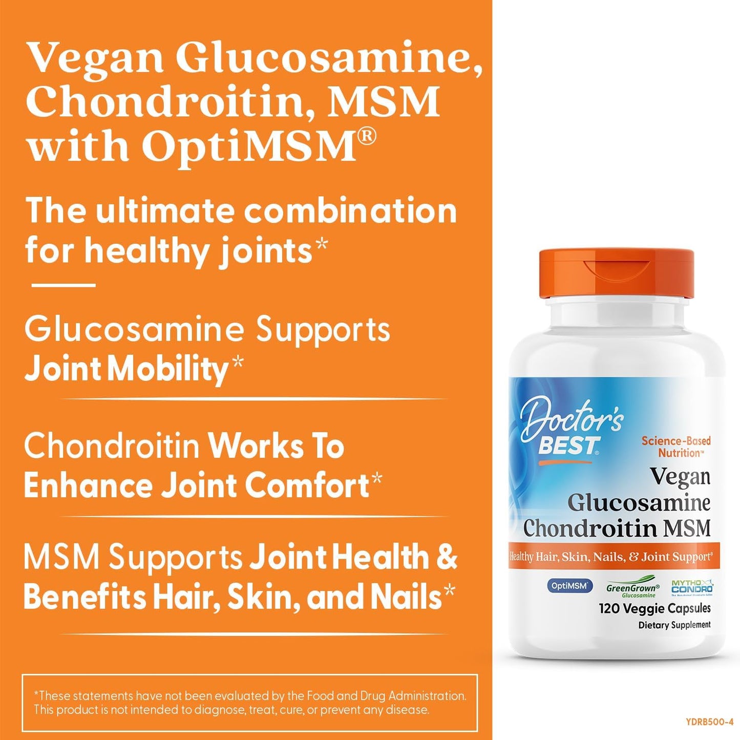 Vegan Glucosamine Chondroitin MSM Capsules for Joint Health, Hair, Skin & Nails - 120 Count By Doctor's Best