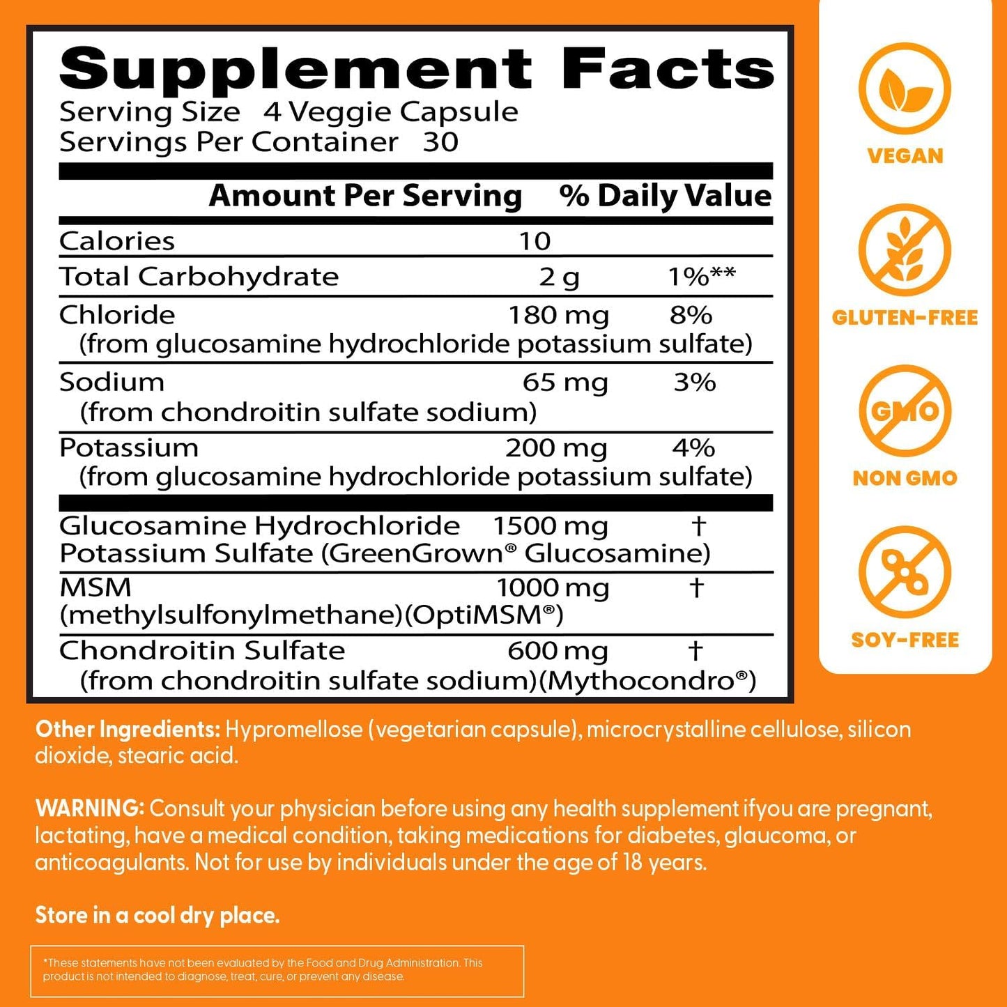 Vegan Glucosamine Chondroitin MSM Capsules for Joint Health, Hair, Skin & Nails - 120 Count By Doctor's Best