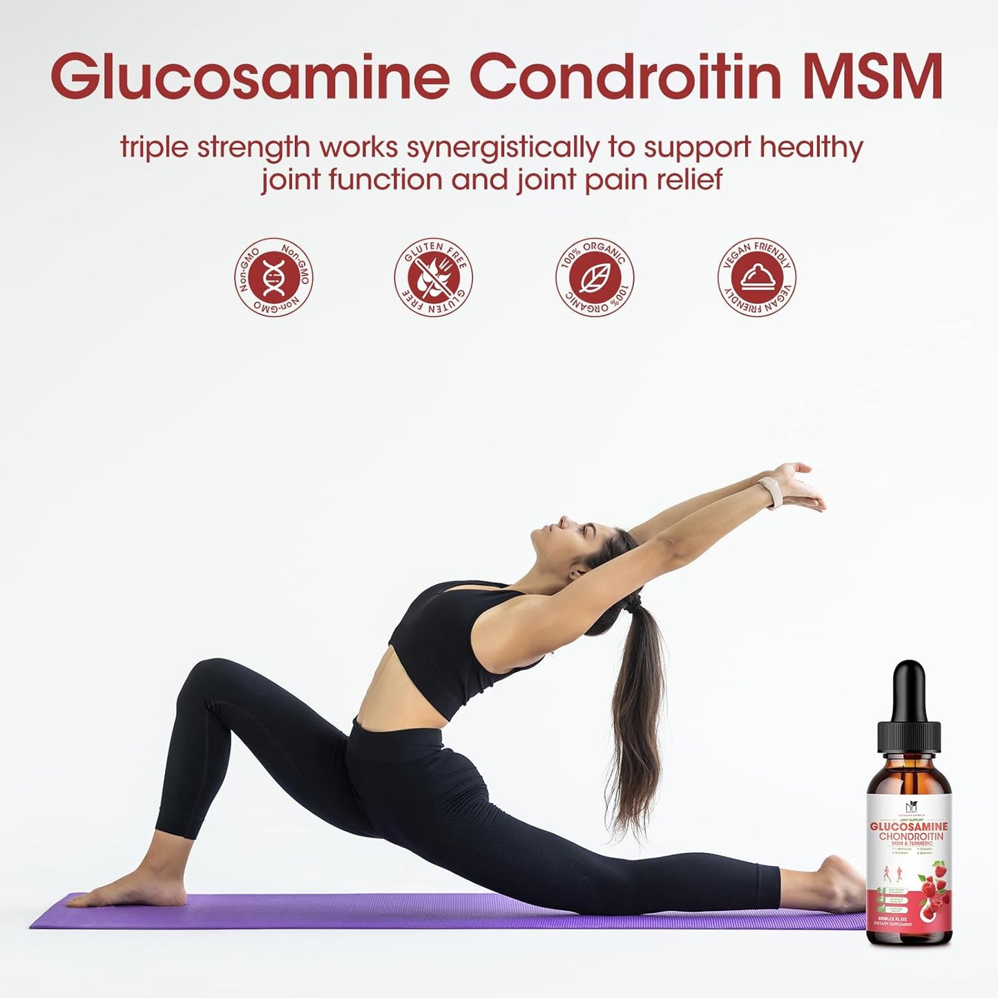 Vegan Glucosamine Chondroitin MSM Liquid Drops with Turmeric & Boswellia - Joint Support Supplement for Mobility & Cartilage - Antioxidant Joint Relief Formula