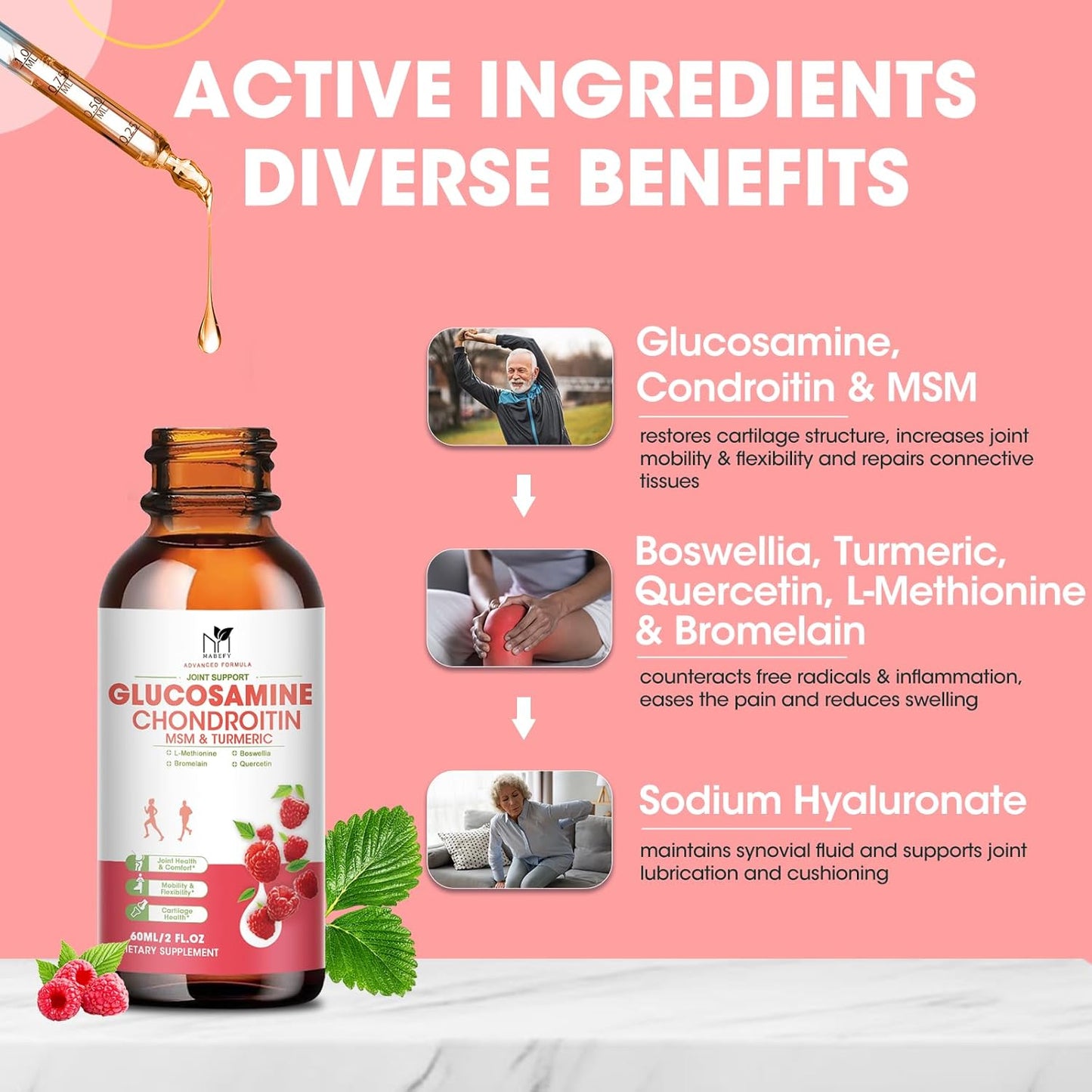 Vegan Glucosamine Chondroitin MSM Liquid Drops with Turmeric & Boswellia - Joint Support Supplement for Mobility & Cartilage - Antioxidant Joint Relief Formula