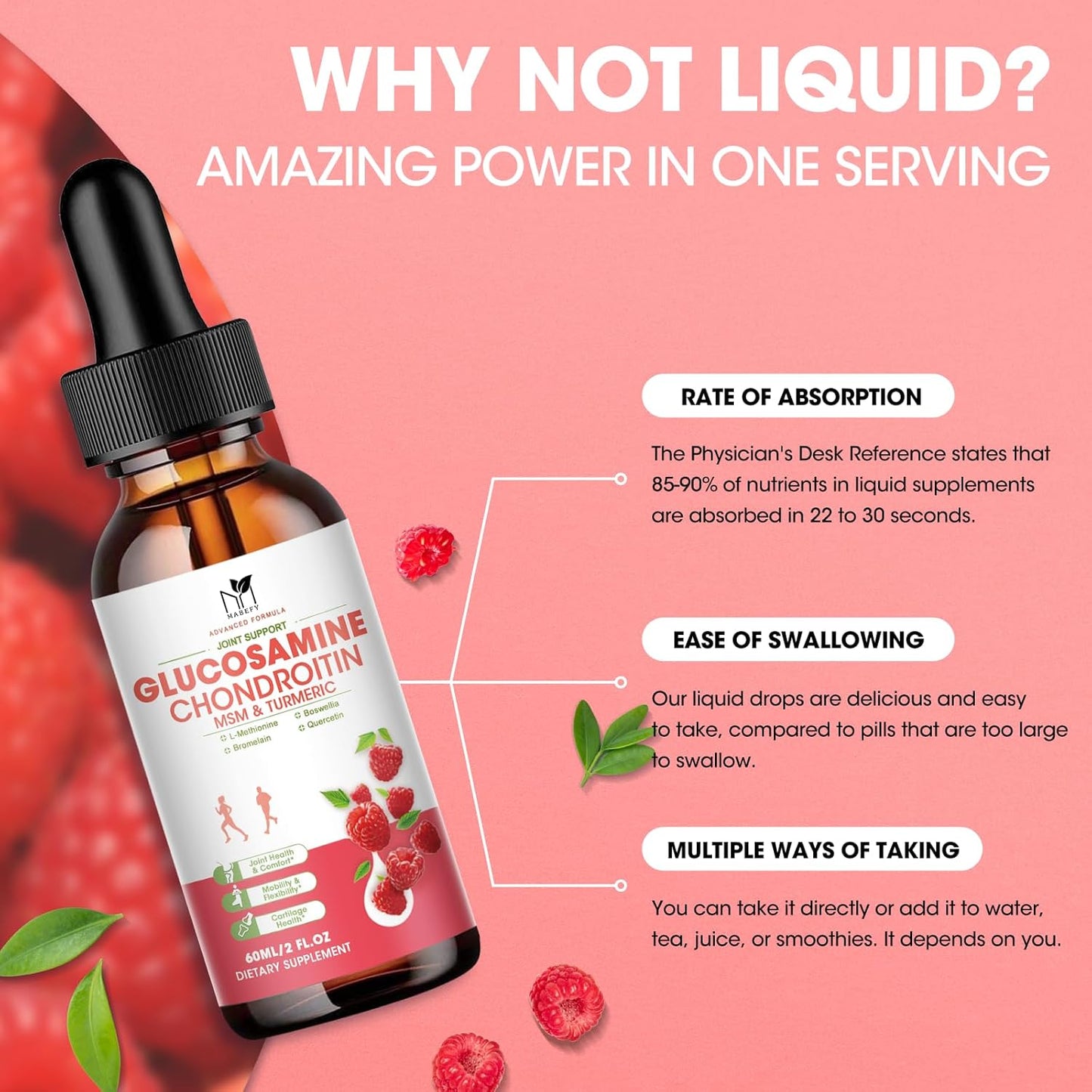 Vegan Glucosamine Chondroitin MSM Liquid Drops with Turmeric & Boswellia - Joint Support Supplement for Mobility & Cartilage - Antioxidant Joint Relief Formula