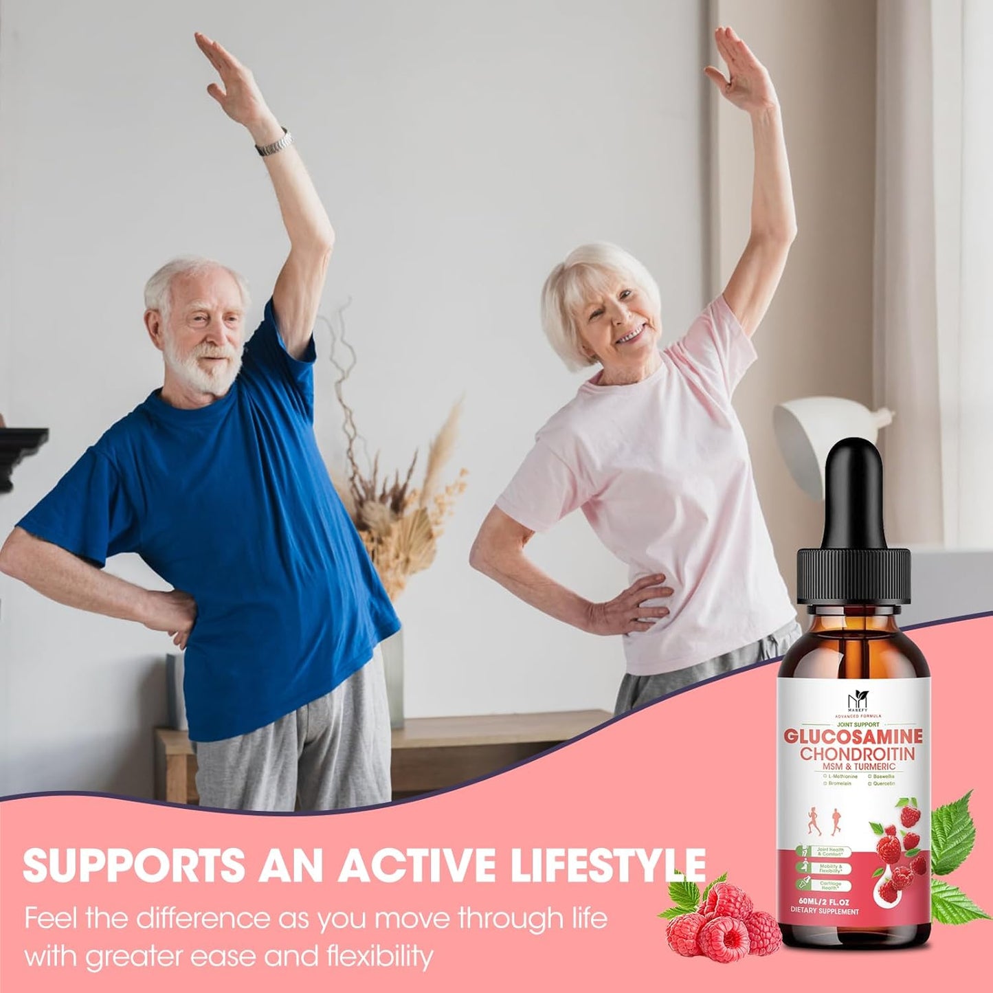 Vegan Glucosamine Chondroitin MSM Liquid Drops with Turmeric & Boswellia - Joint Support Supplement for Mobility & Cartilage - Antioxidant Joint Relief Formula