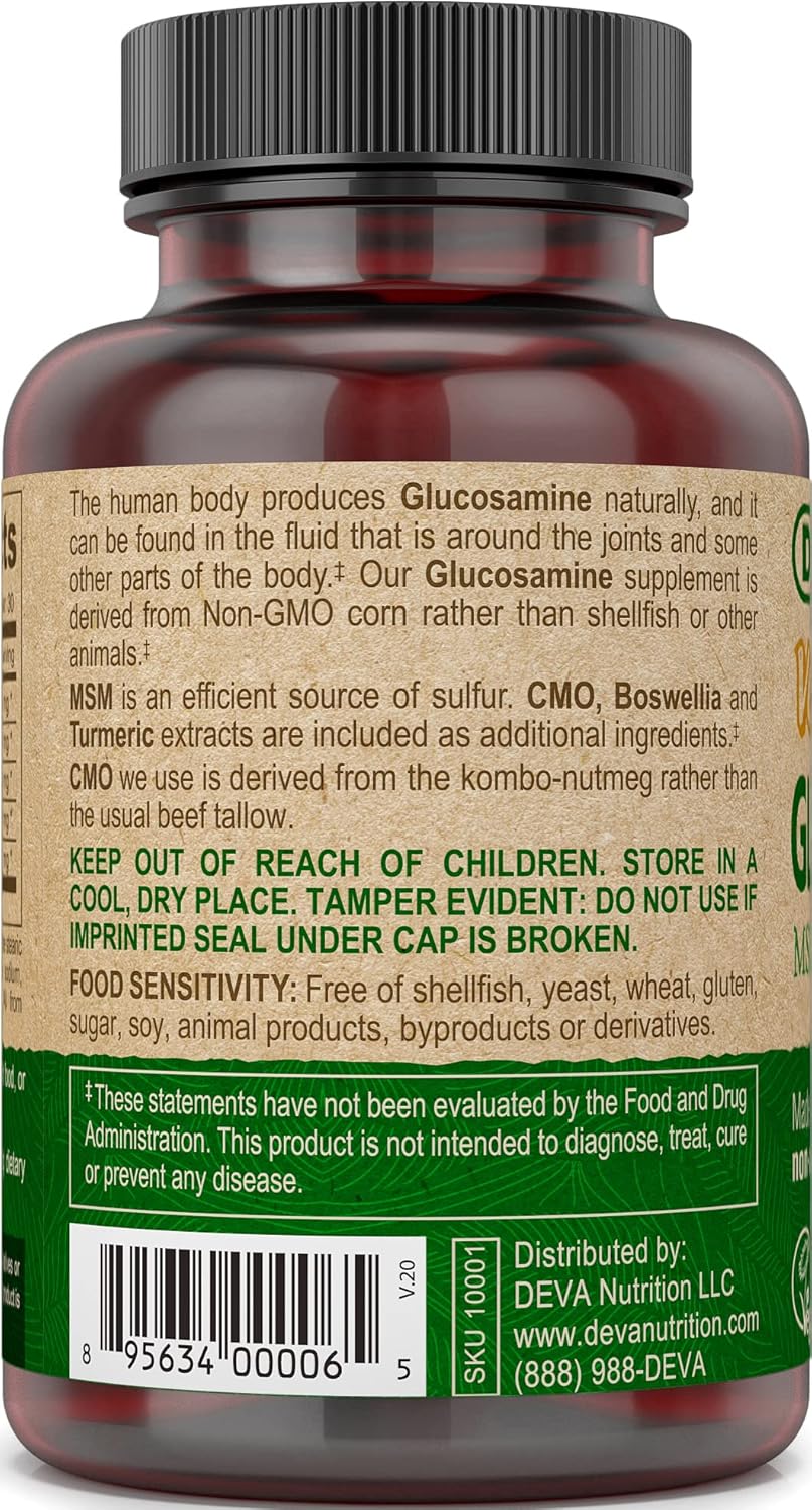 Vegan Glucosamine MSM & CMO Supplement with Hyaluronic Acid, Turmeric, Boswellia - 360 Tablets