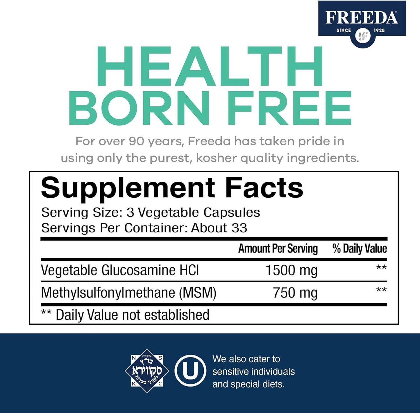 Vegan Glucosamine MSM Supplement for Bone & Joint Health - Vegetarian Formula Without Shellfish - Mobility Support (250 Capsules)