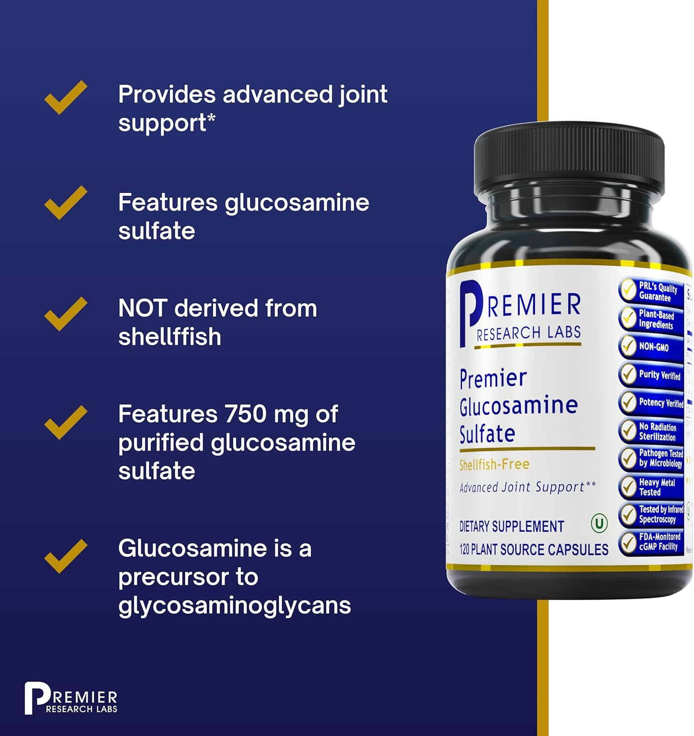Vegan Glucosamine Sulfate Capsules for Joint & Tissue Health - 750mg - 120 Capsules