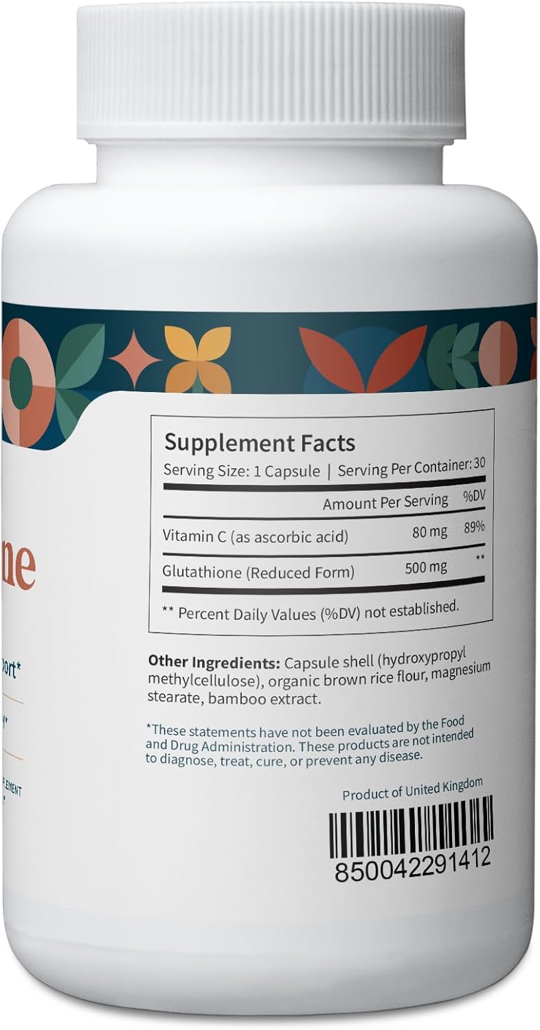 Vegan Glutathione Supplement with Vitamin C for Cell, Antioxidant, and Immune Health Support - 30 Capsules